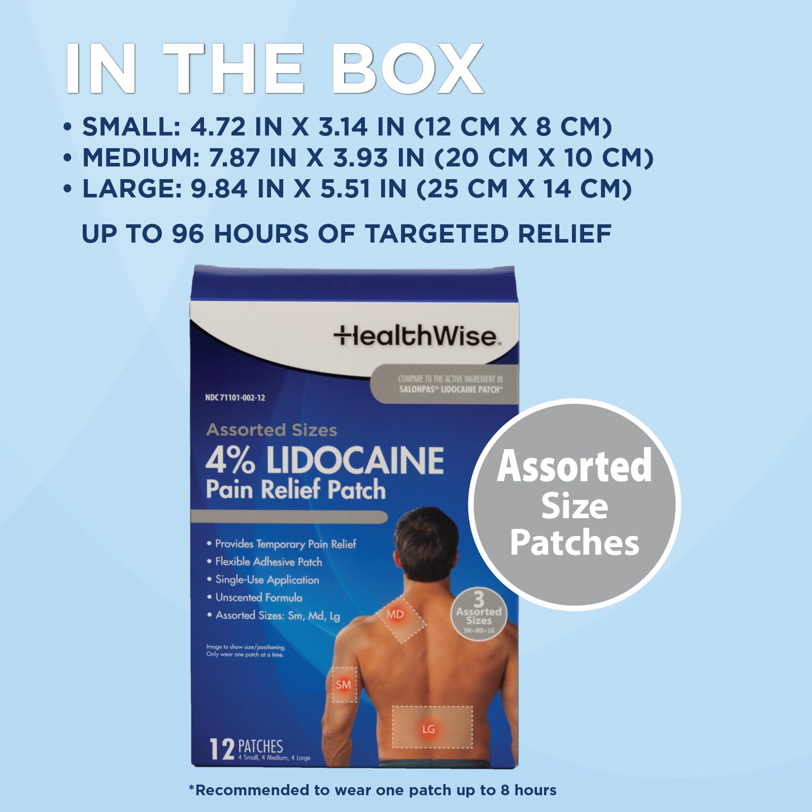 HealthWise Lidocaine Pain Patch | 4% OTC Lidocaine | 12-Count Assorted Sizes | Paraben-Free Formula | Temporarily Soothes Minor Aches and Pains | Unscented | Flexible Application HealthWise buy supplements canada