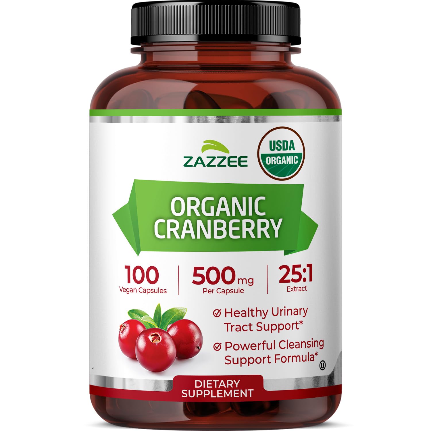 Zazzee USDA Organic Cranberry 25:1 Extract, 500 mg per Capsule, 100 Vegan Capsules, 3+ Month Supply, Certified Kosher, Vaccinium Macrocarpon, Urinary Tract & Bladder Support Zazzee buy supplements canada