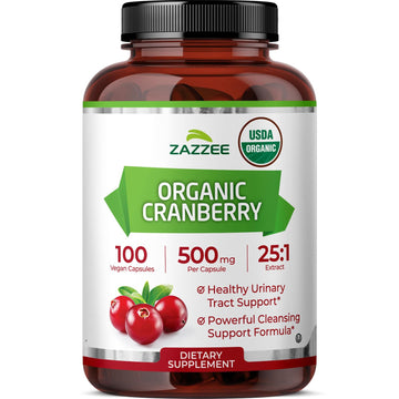 Zazzee USDA Organic Cranberry 25:1 Extract, 500 mg per Capsule, 100 Vegan Capsules, 3+ Month Supply, Certified Kosher, Vaccinium Macrocarpon, Urinary Tract & Bladder Support Zazzee buy supplements canada