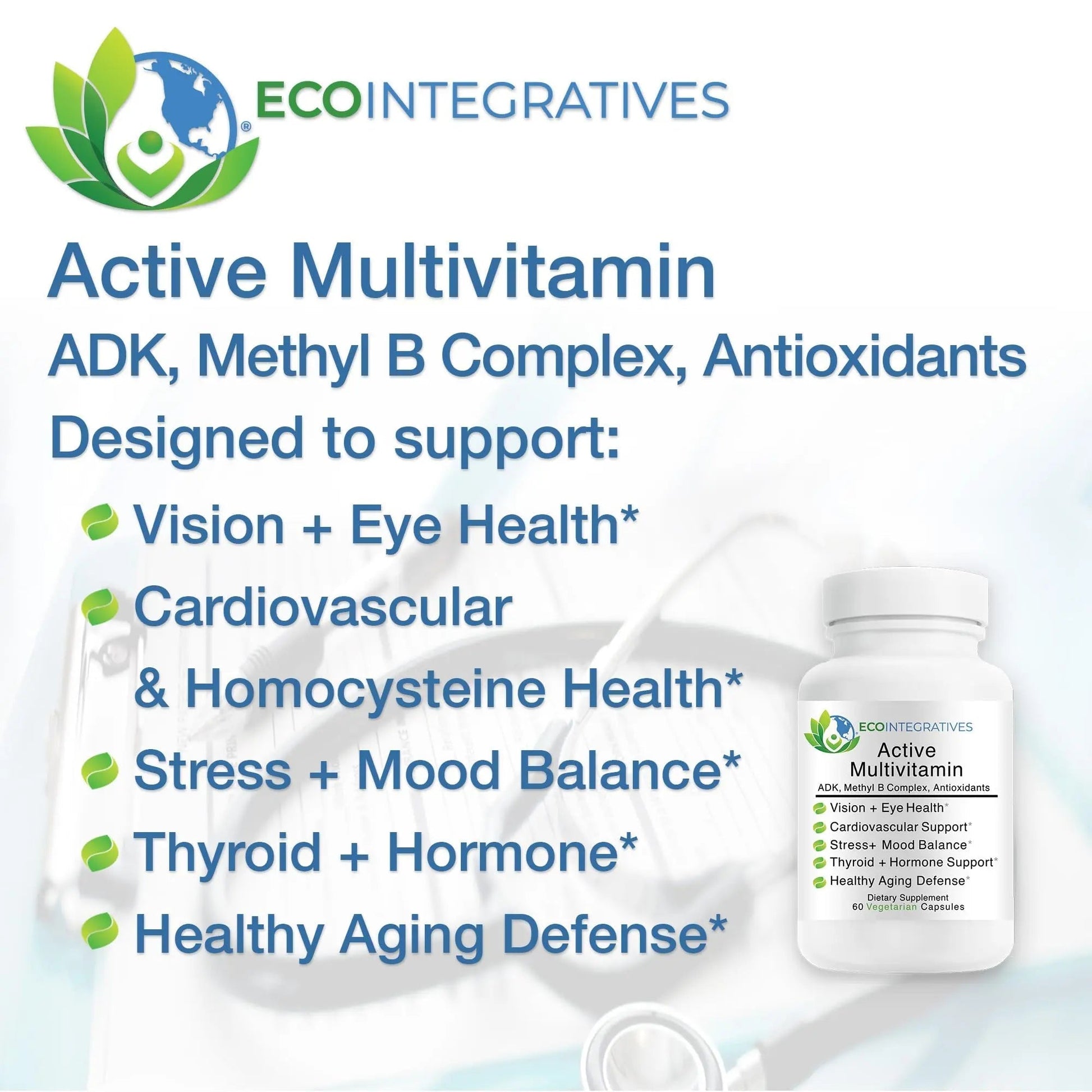 EcoIntegratives Active Multivitamin | ADK, Methyl B Complex, Antioxidants | Quatrefolic Folate, Methyl B12, P5P, Vitamin D3, K1/K2 | EcoIntegratives buy supplements canada
