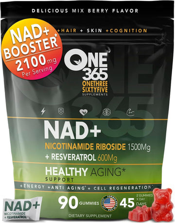 ONE 365 NAD+ Supplement Gummies Nicotinamide Riboside Resveratrol Cellular Energy Healthy Aging Support Antioxidant NAD Plus Booster for Women and Men Vegan Non GMO 1500mg Gummy Vitamins ONE 365 buy supplements canada