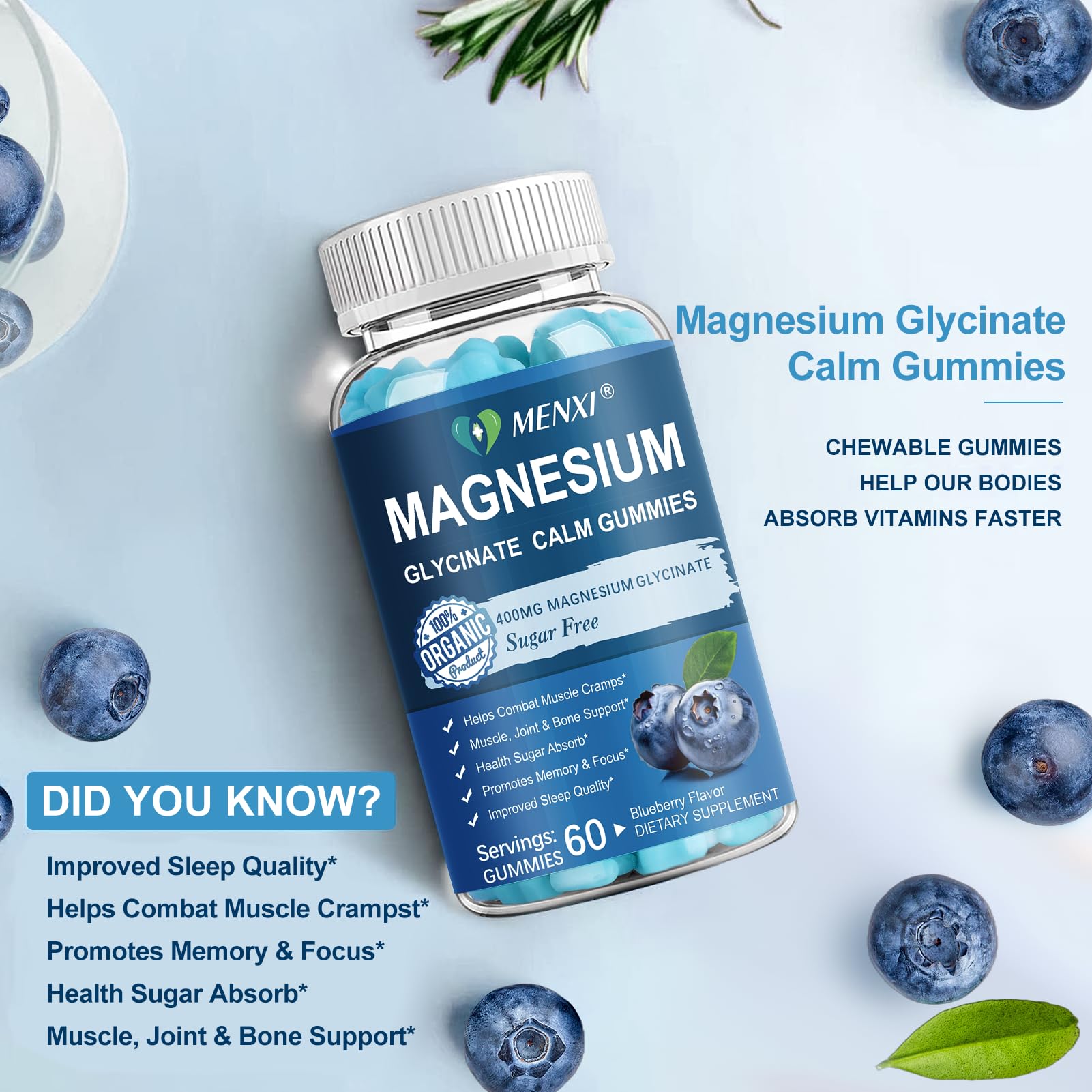 Magnesium Gummies 600mg per Serving-Magnesium Glycinate 400mg and Magnesium Malate 200mg,Sugar Free Magnesium Potassium Supplement for Calm Mood, Muscle, Bone & Sleep Support,60 Blueberry Gummies MENXI buy supplements canada