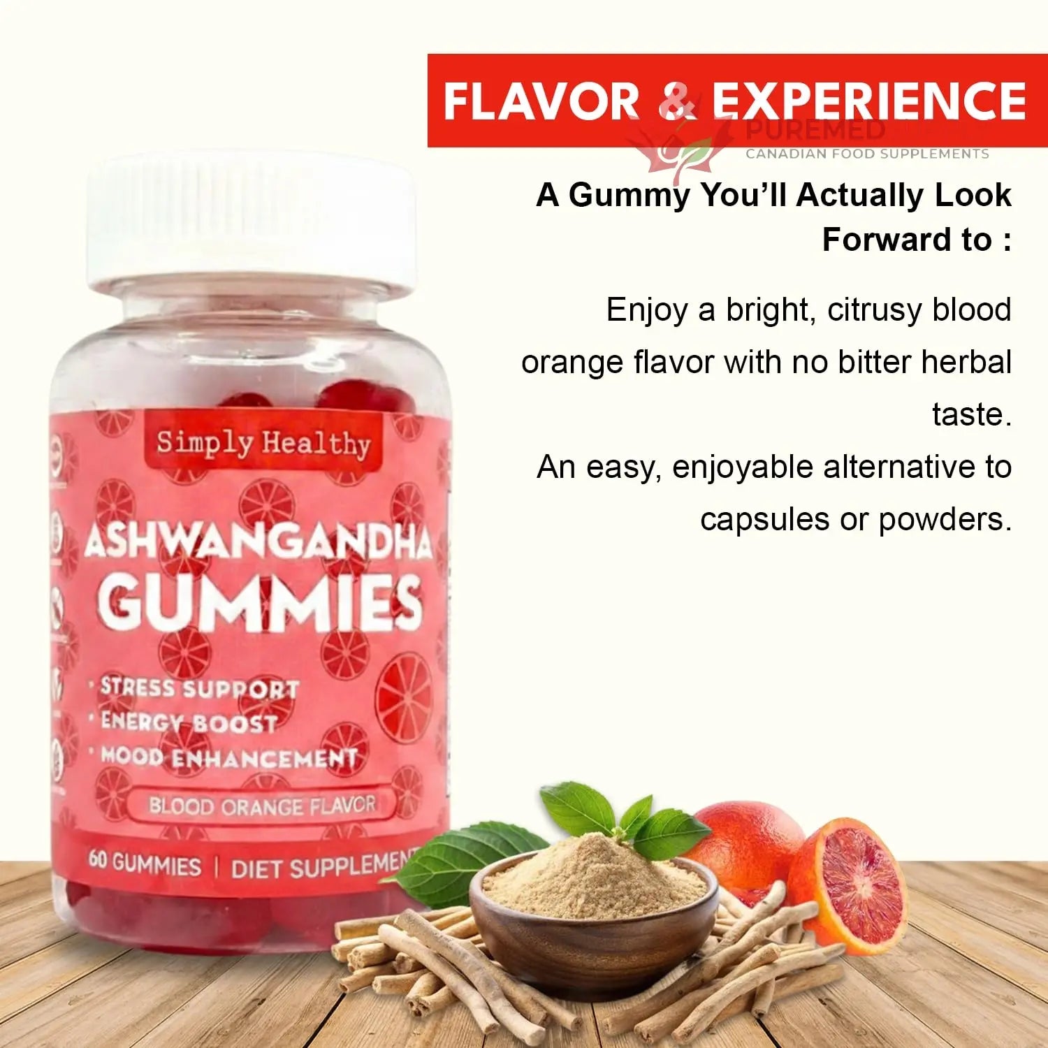 Simply Healthy Premium Ashwagandha Gummies, Stress Support with Blood Orange Flavor, Vegan, Easy to Chew, Daily Aid, Energy Booster, Mood Enhancer, for Both Men and Women, 60 Gummies Simply Healthy buy supplements canada