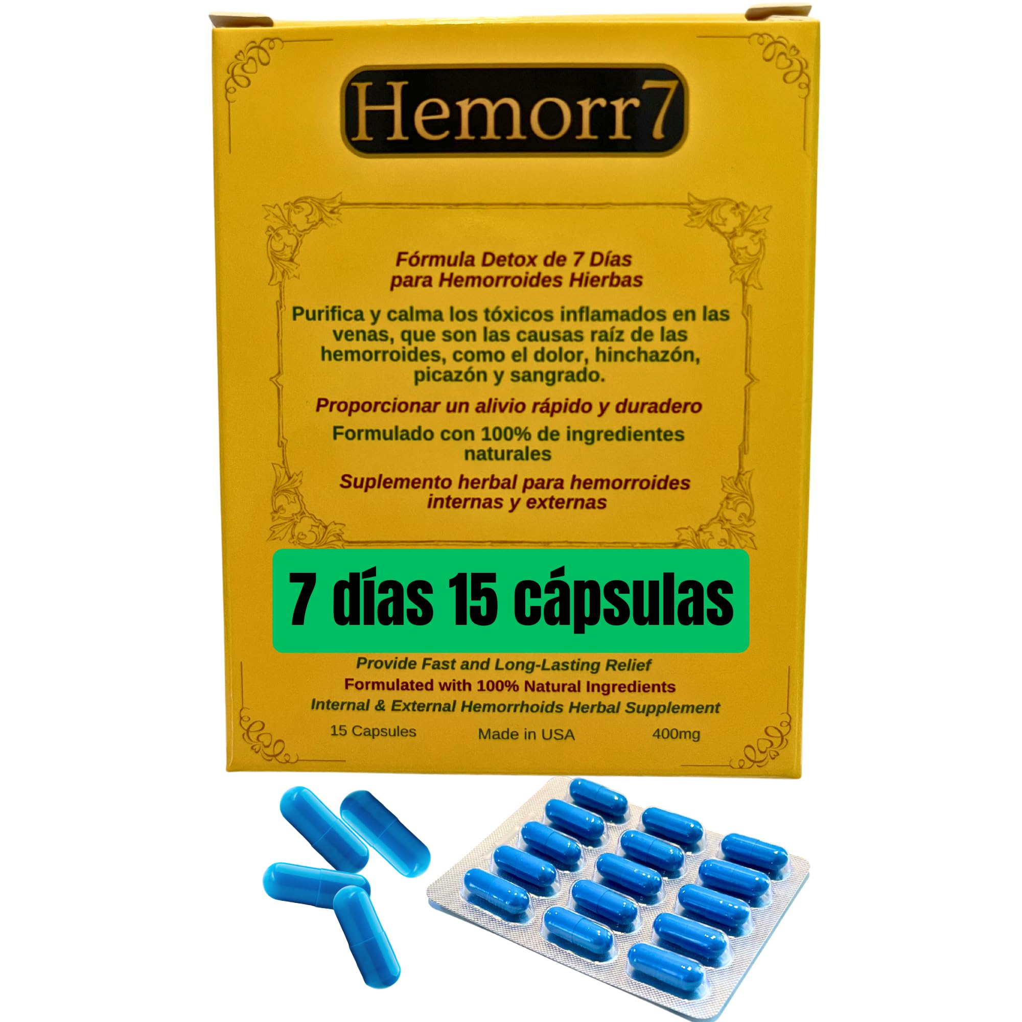 Hemorr7: 7Days 15 Capsules Herbal Hemorrhoid Detox Formula,Fórmula Herbal para desintoxicar las hemorroides Durante 7 días Generic buy supplements canada