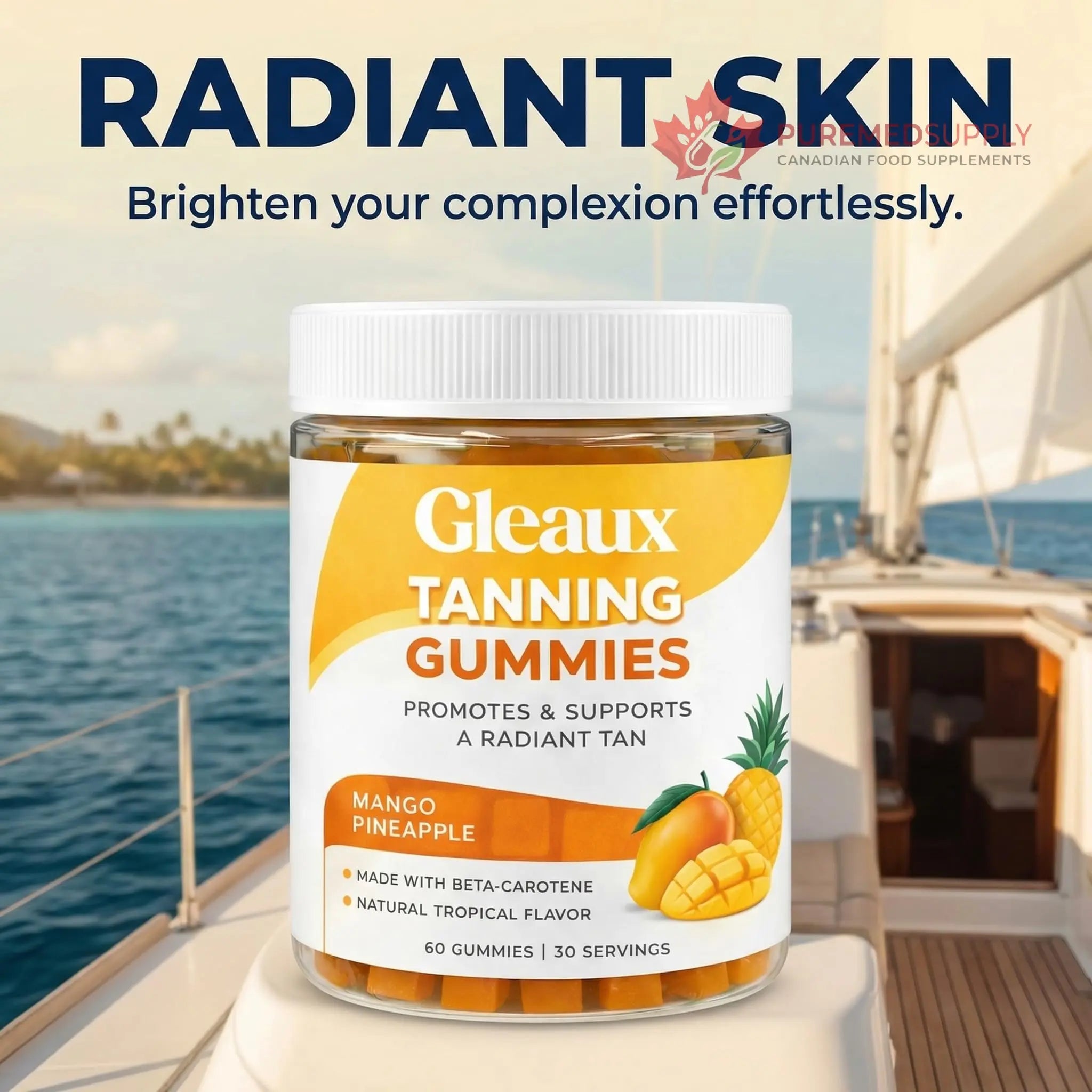 DXWXH Gleaux Tanning Gummies, Tanning Gummies for Women, Sunless Radiance Support with Beta Carotene, Astaxanthin & Lycopene, for Skin Health & Complexion Support, Mango Pineapple Flavor, 60 Gummies DXWXH buy supplements canada