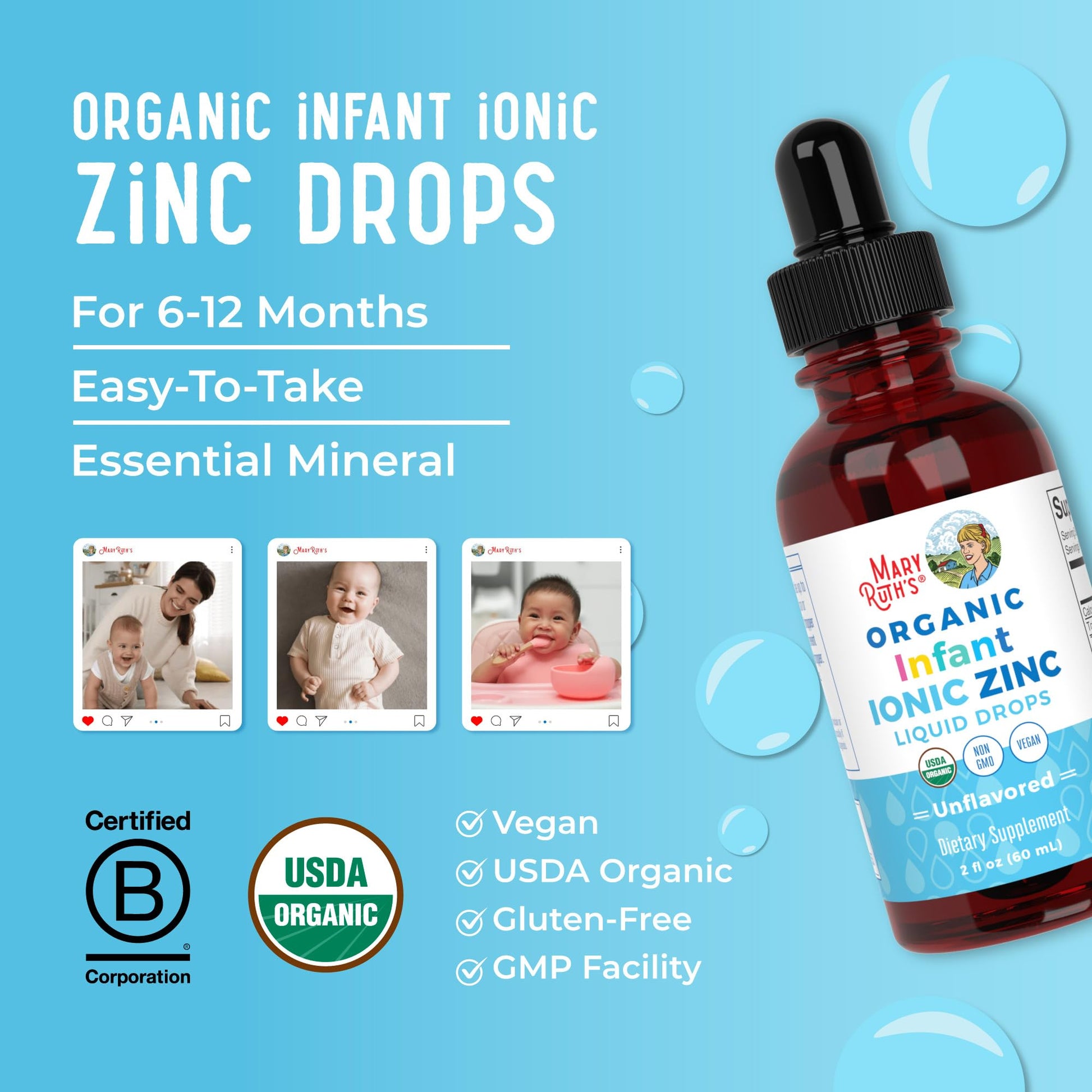 MaryRuth Organics Organic Infant Ionic Zinc Liquid Drops | Zinc Sulfate for Immune Support | Organic Glycerin | Antioxidant | Vegan | Formulated for Babies Ages 6-12 Months | 1 Month Supply | 2 Fl Oz MARYRUTH'S buy supplements canada