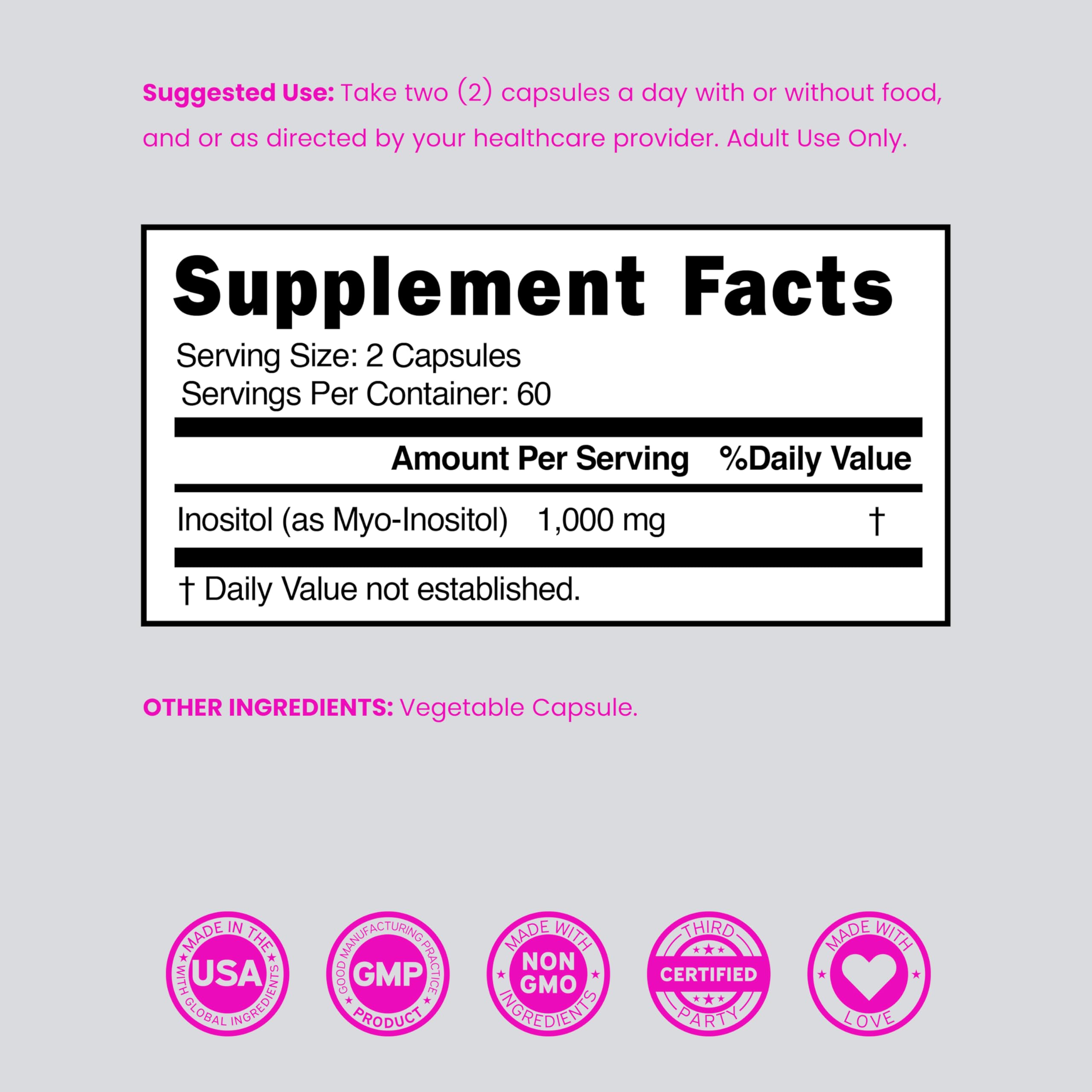 Inositol Capsules (Myo Inositol) (1000mg Per Serving 120 Capsules) Myo Inositol Supplement for Women Hormone Balance Support - Vegan Safe - Third Party Tested - Gluten Free & Made in USA (120 Count) DORADO NUTRITION buy supplements canada