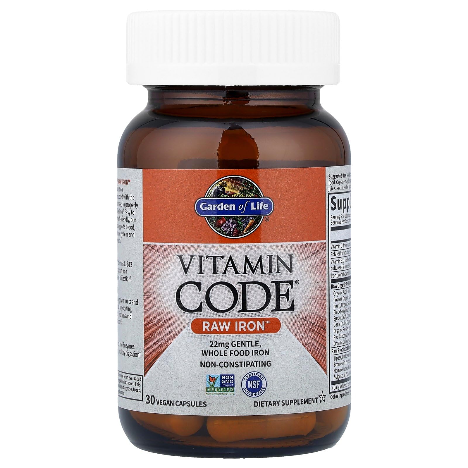 Garden of Life Vitamin Code Raw Iron Supplement - 30 Vegan Capsules, 22mg Once Daily Iron, Vitamins C, B12, Folate, Fruit, Veggies & Probiotics, Iron Supplements for Women Garden of Life buy supplements canada