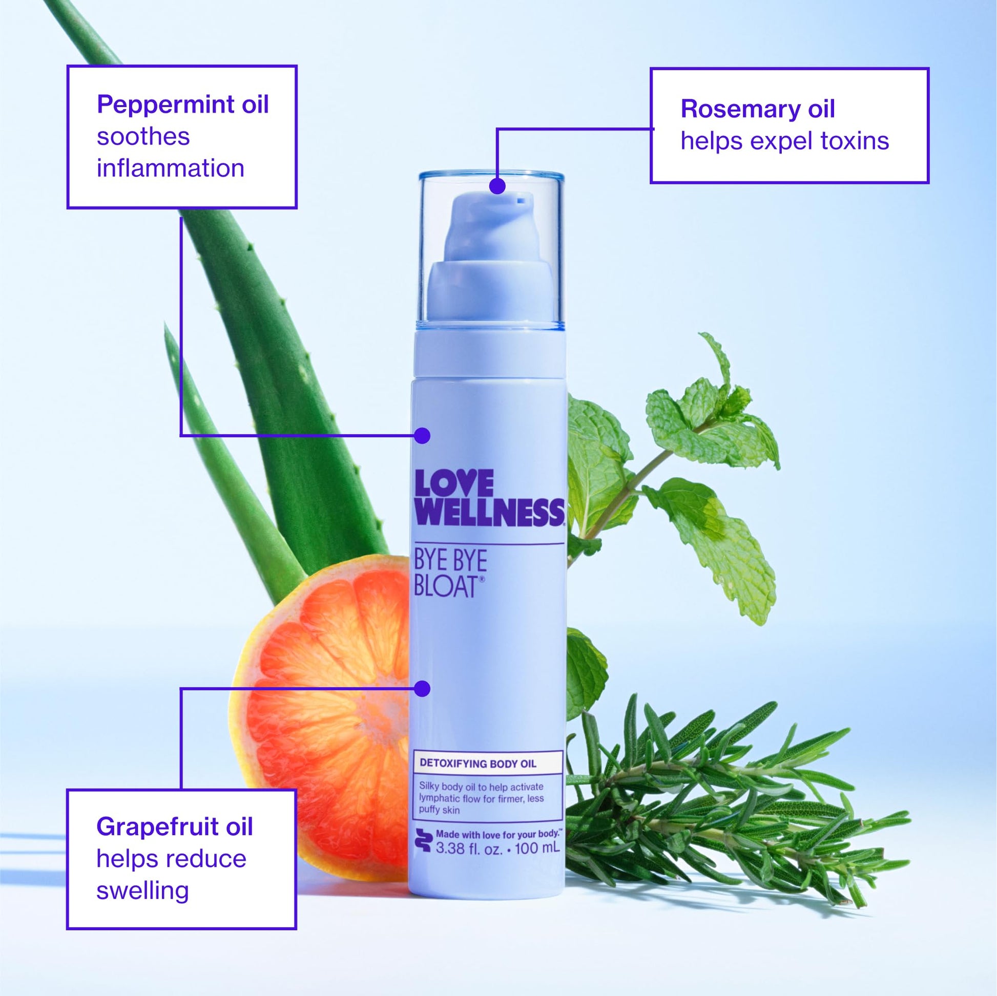 Love Wellness Bye Bye Bloat Detoxifying Body Oil | Lymphatic Drainage Oil to Hydrate, Depuff & Awaken Skin | Reduce Swelling Massage Oil for Women with Peppermint, Grapefruit & Rosemary Oil |100 mL Love Wellness buy supplements canada