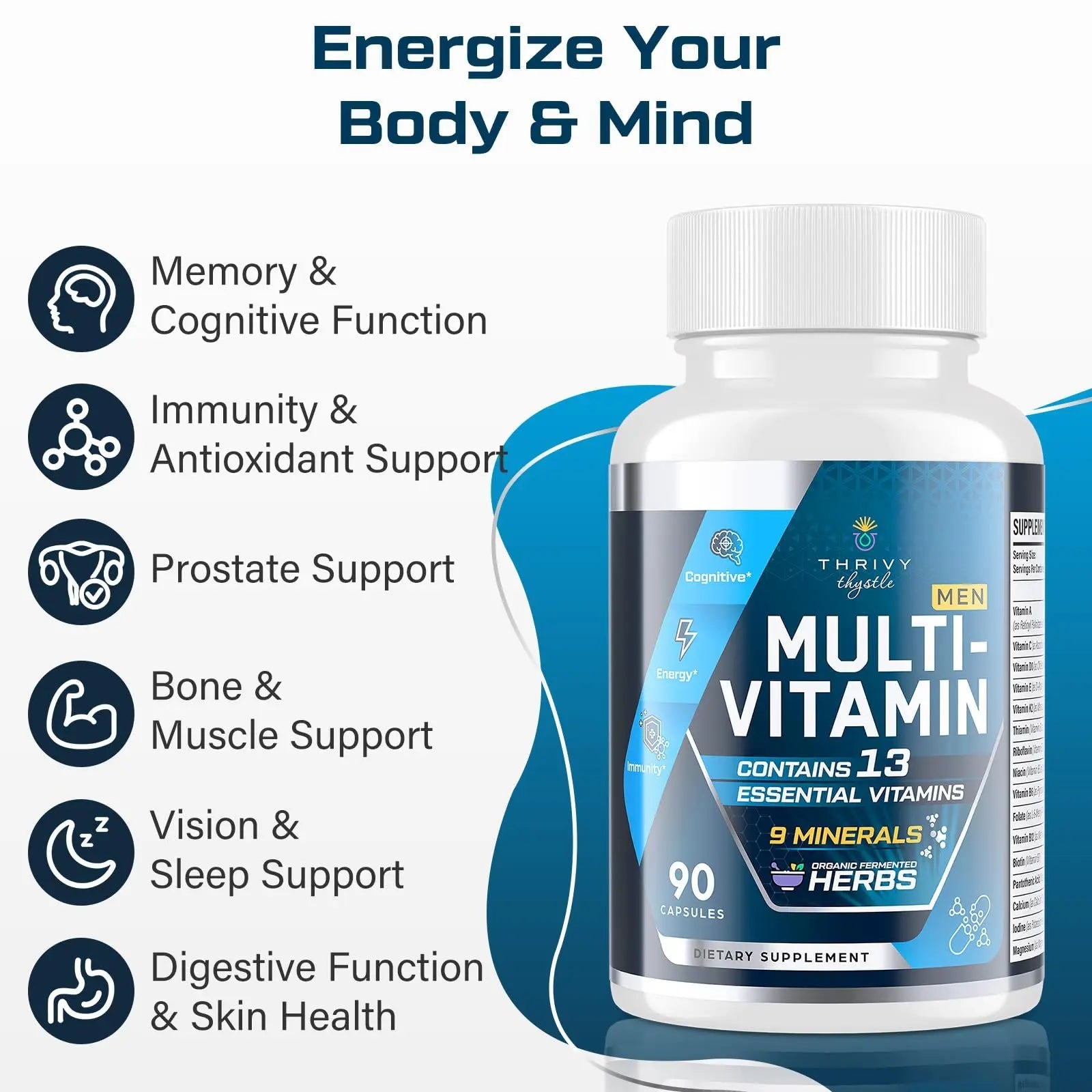 ThrivyThystle Multivitamin for Men 50+ with Methylated B12 & Folate, Omega-3 & CoQ10 – Fermented Herbal Blend, 43 Vitamins & Minerals ThrivyThystle buy supplements canada