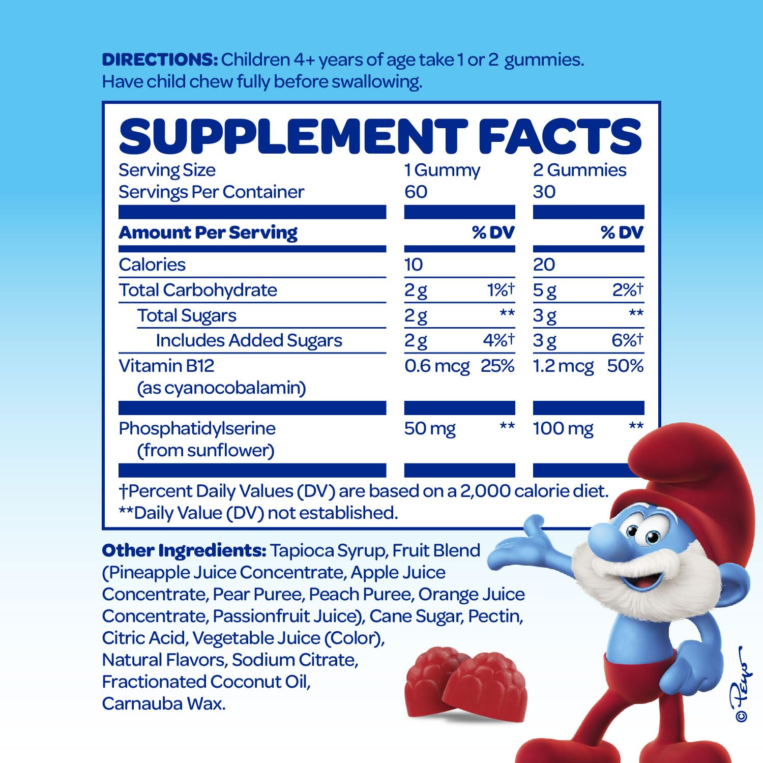 The Smurfs Nootropic Gummies for Kids with Vitamin B12 & L-Theanine | Laser Focus Gummy for Focus and Memory Supplements | Made with Real Fruit in a Smurf Berry | Doctor Developed | 60 Vegan Gummies VITABURST buy supplements canada