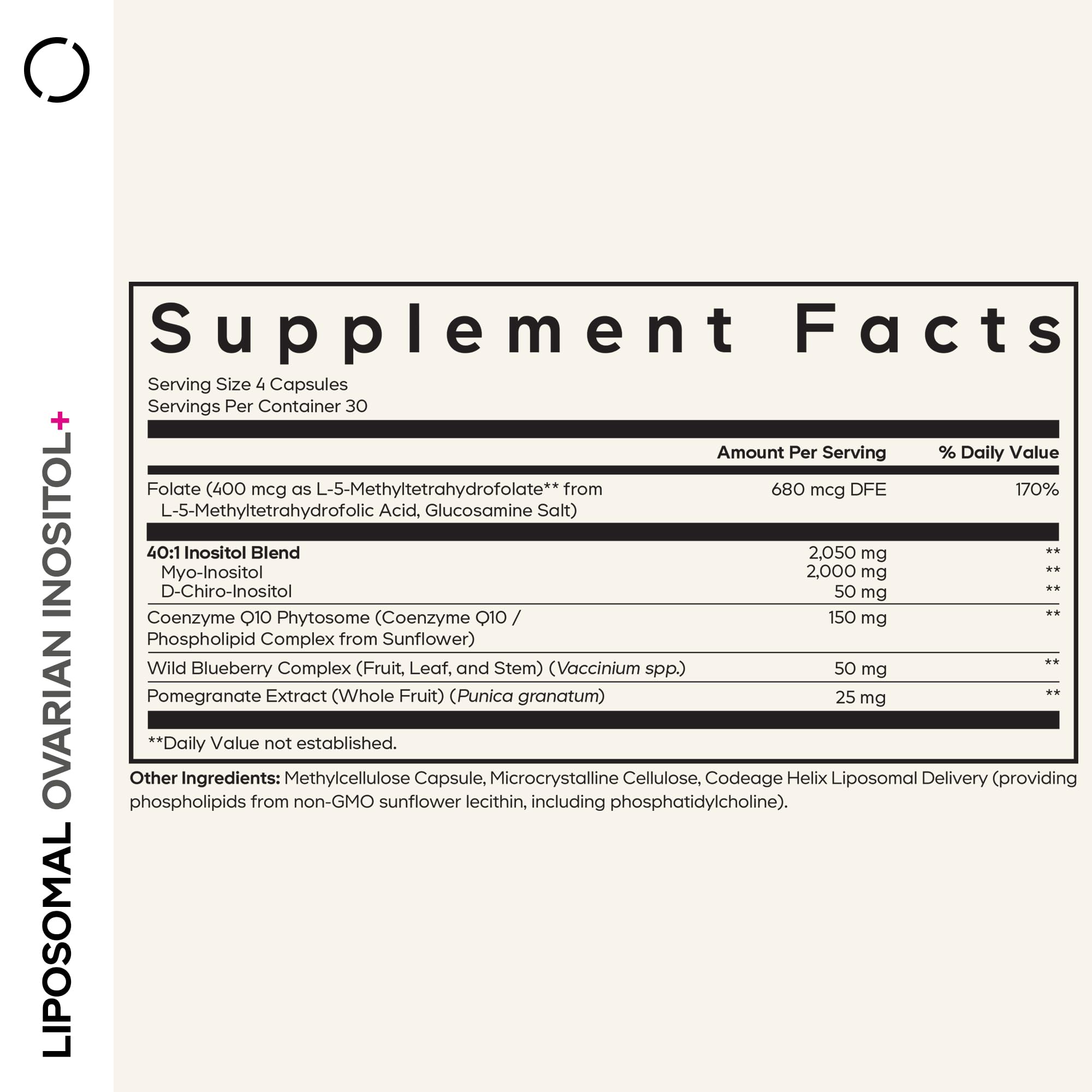 Codeage Liposomal Ovarian Inositol+ Supplement - Myo-Inositol & D-Chiro-Inositol 40:1 Blend, Folate 5-MTHF, CoQ10, Pomegranate & Wild Blueberry, Liposomal Delivery, Non-GMO, Gluten-Free - 120 Capsules Codeage buy supplements canada