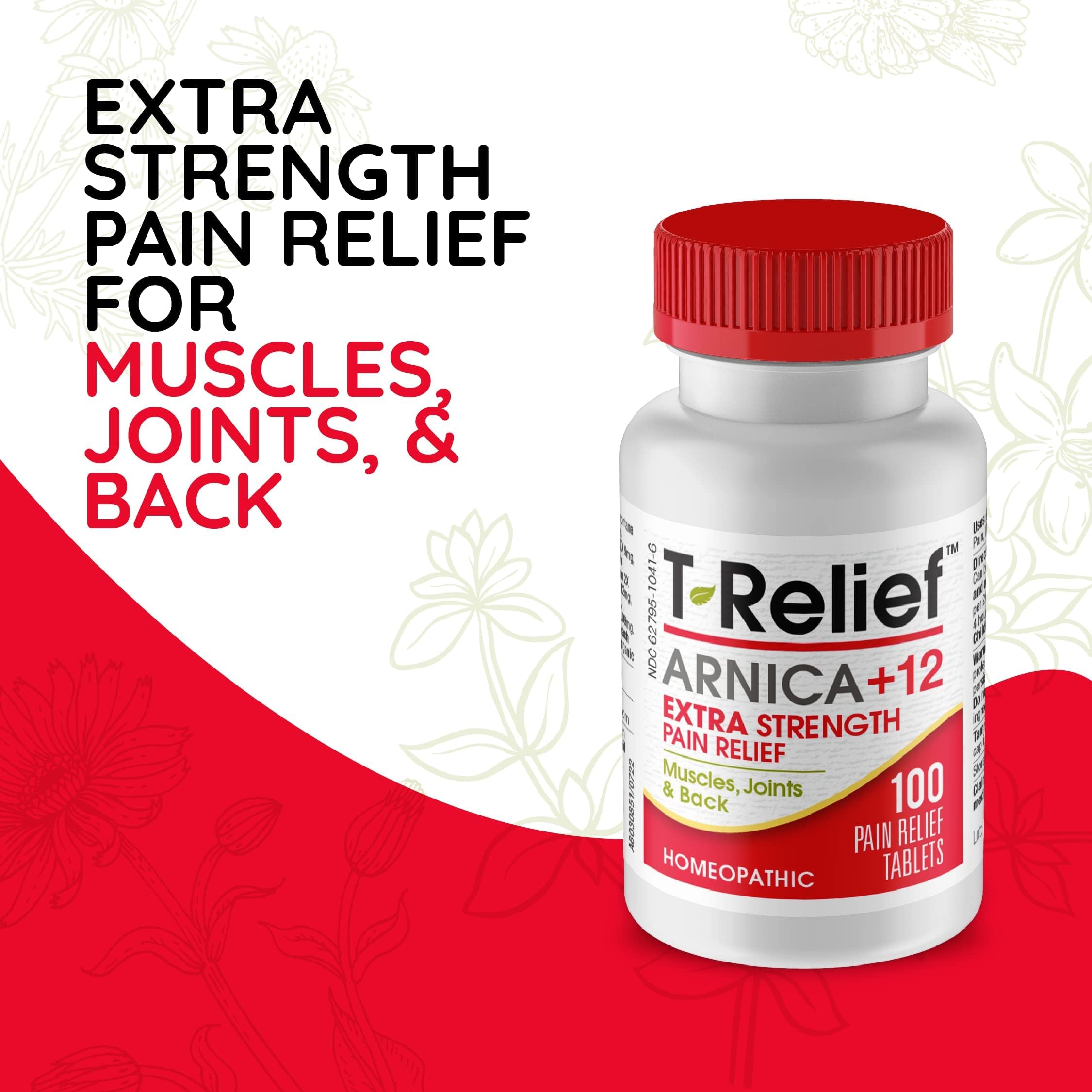 MediNatura T-Relief Extra Strength Pain Relief Arnica +12 Natural Relieving Actives for Back Pain Joint Soreness Muscle Aches & Stiffness, Whole Body Fast-Acting Relief for Women & Men - 100 Tablets MediNatura buy supplements canada