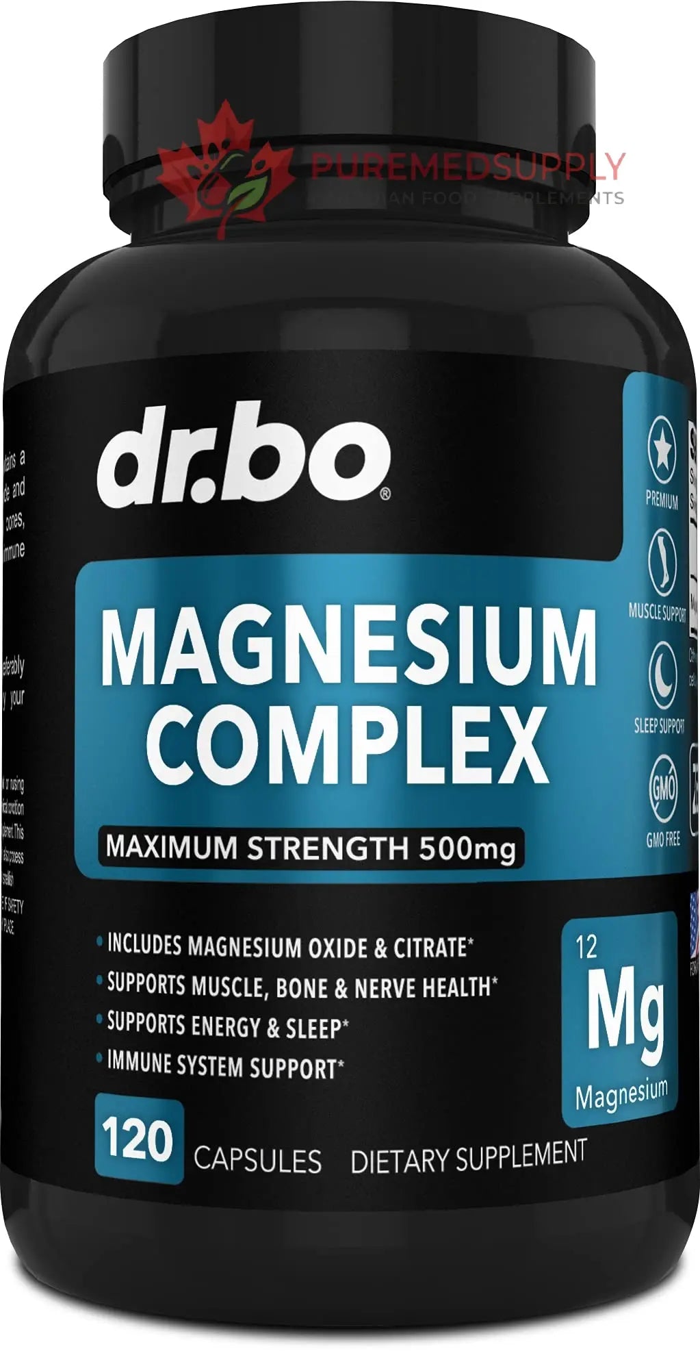 Magnesium Complex Supplement Capsules 500mg - Support Energy, Relaxation, Leg Cramps & Legs - Help Aid Muscle Support Supplements - High Absorption Premium Mag Citrate Oxide - 120 Capsules DR. BO buy supplements canada