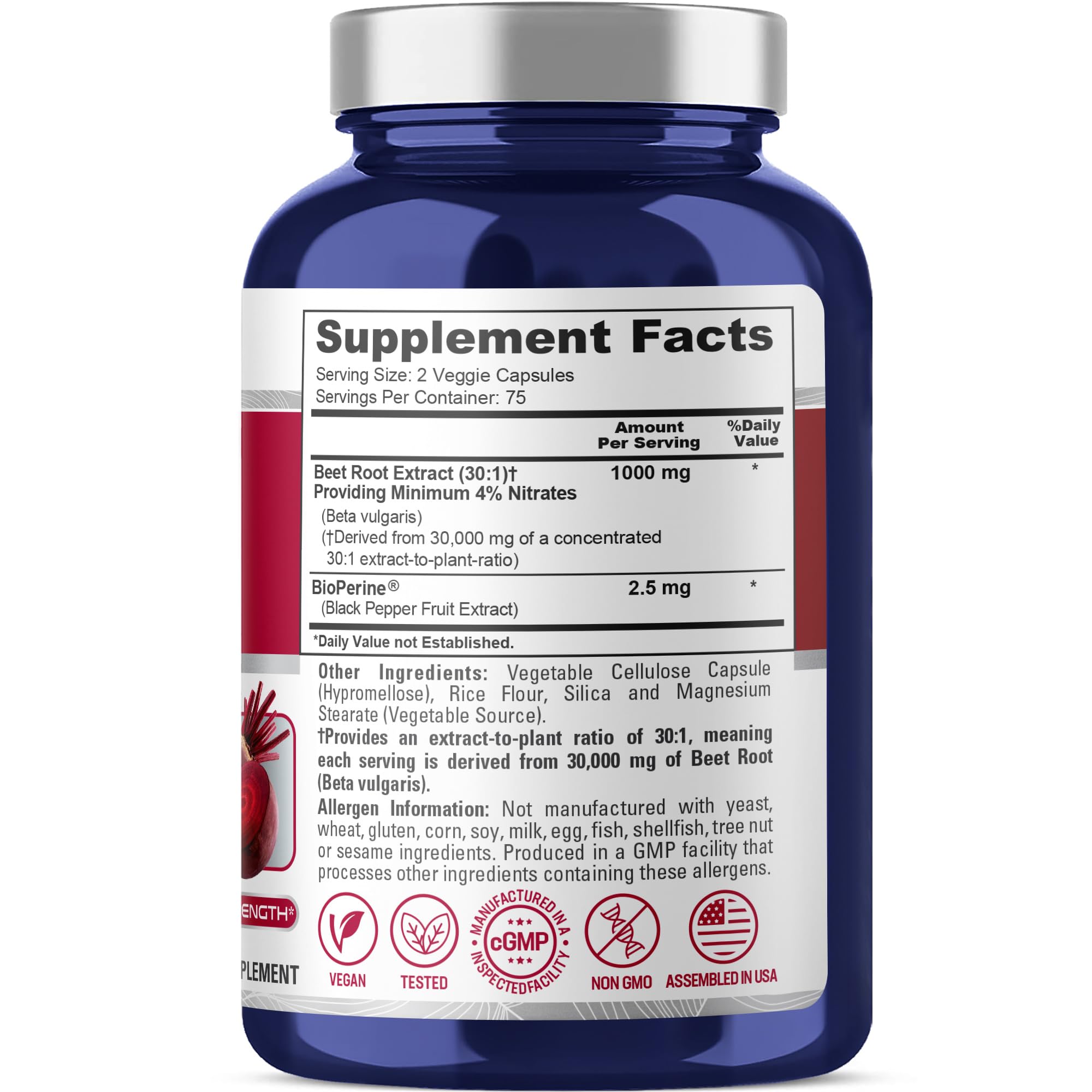 NusaPure Beet Root 30:1 Extract, 1000 mg Equivalent to 30,000 mg 150 Veggie caps (Vegan, Non-GMO & Vegan 4% Nitrates) Bioperine NusaPure buy supplements canada