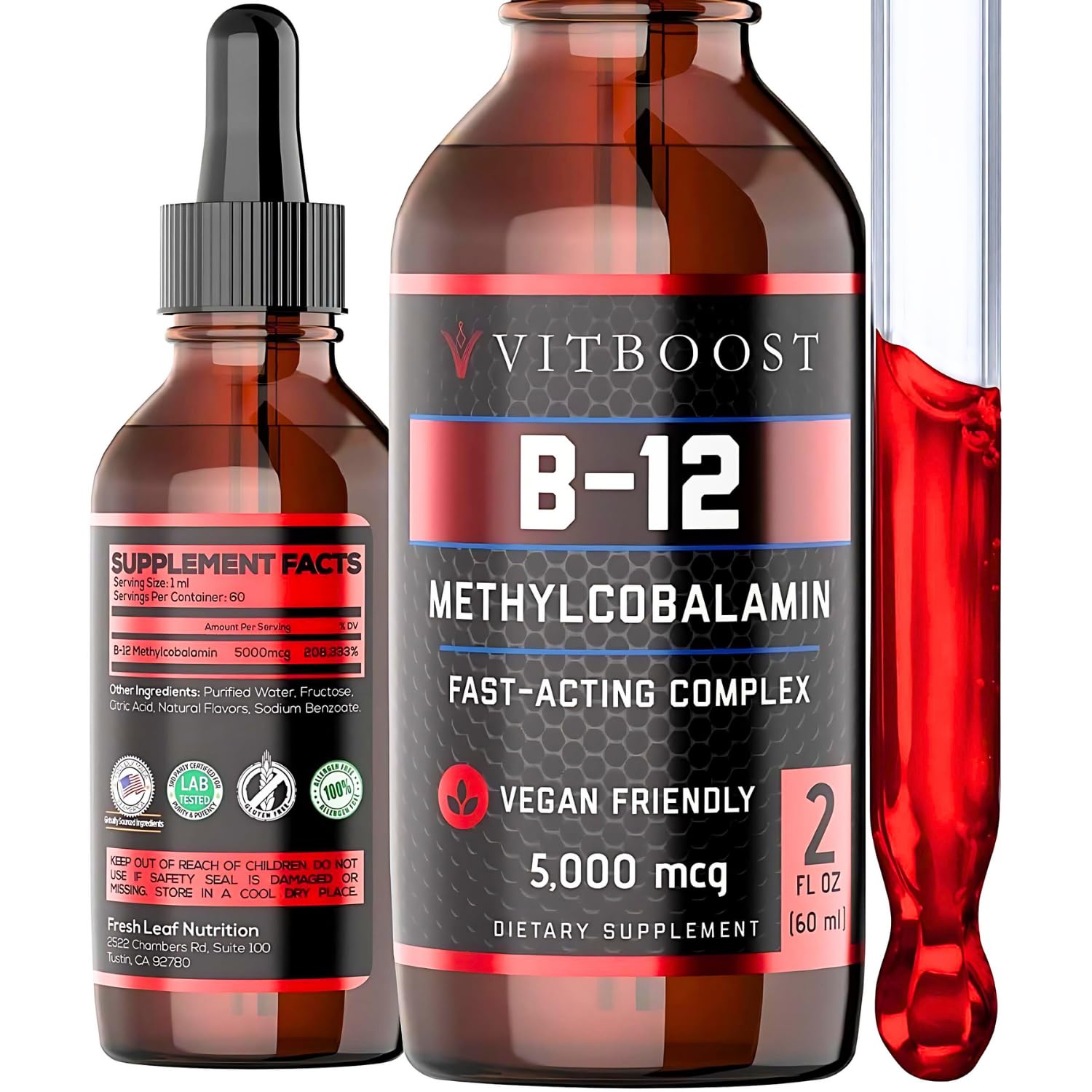 VITBOOST Vegan Liquid B-12 Drops – 60 x 5000 mcg Extra Strength Raspberry Flavored Vitamin B12 Liquid Methylcobalamin sublingual Supplement | Designed to Maximize Absorption VITBOOST buy supplements canada