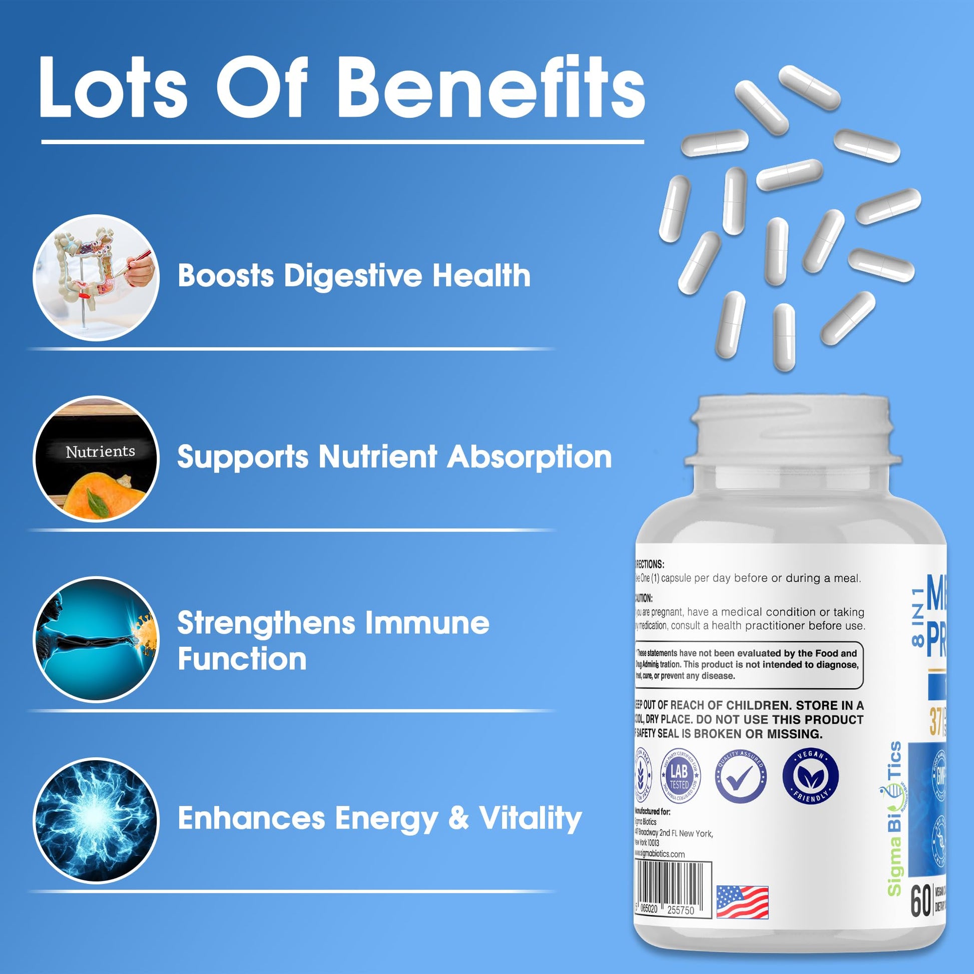 Probiotics for Men - 150 Billion CFU Acidophilus Capsules with Prebiotics & Postbiotics - Supports Gut Microbiome, Colon & Immune Health - 37 Strains with Digestive Enzymes - 60 Vegan Capsules SigmaBiotics buy supplements canada