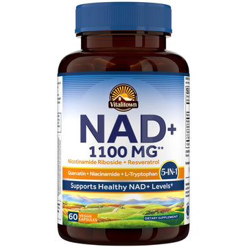 Vitalitown 5 in 1 NAD+, NMN Supplement Alternatives, Nicotinamide Riboside (NR), Trans-Resveratrol, Quercetin, Niacinamide, L-Tryptophan, for Cellular Energy, Heart, Skin, 60 Veggie Capsules Vitalitown buy supplements canada