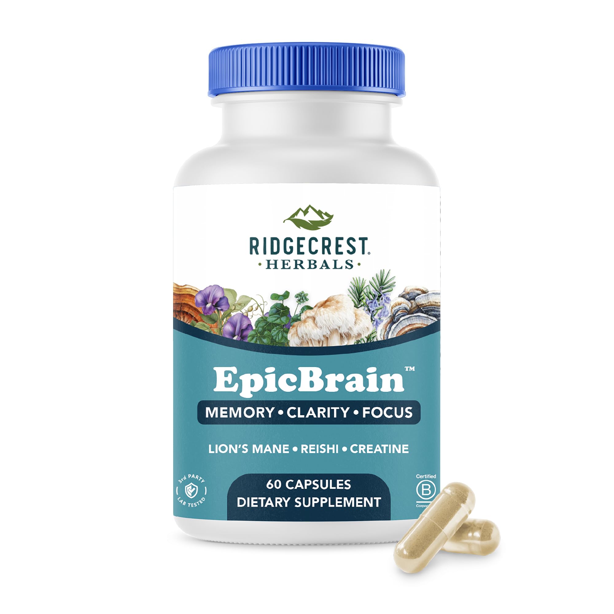 RidgeCrest Herbals EpicBrain, Natural Brain Support Supplement with Creatine Monohydrate, Lion's Mane, Reishi, Supports Mental Clarity, Memory, Focus, Stimulant-Free Nootropic (60 Count, 30 Servings) RidgeCrest Herbals buy supplements canada