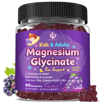Sugar Free Magnesium Glycinate Gummies for Kids & Adults - Zzz Support, Relaxation & Cognition Support, 200/400mg Magnesium Gummies with L-Theanine, GABA, Calcium, B6, D3, C & K2, Grape Flavor, 60 Ct JIANKYTZ buy supplements canada