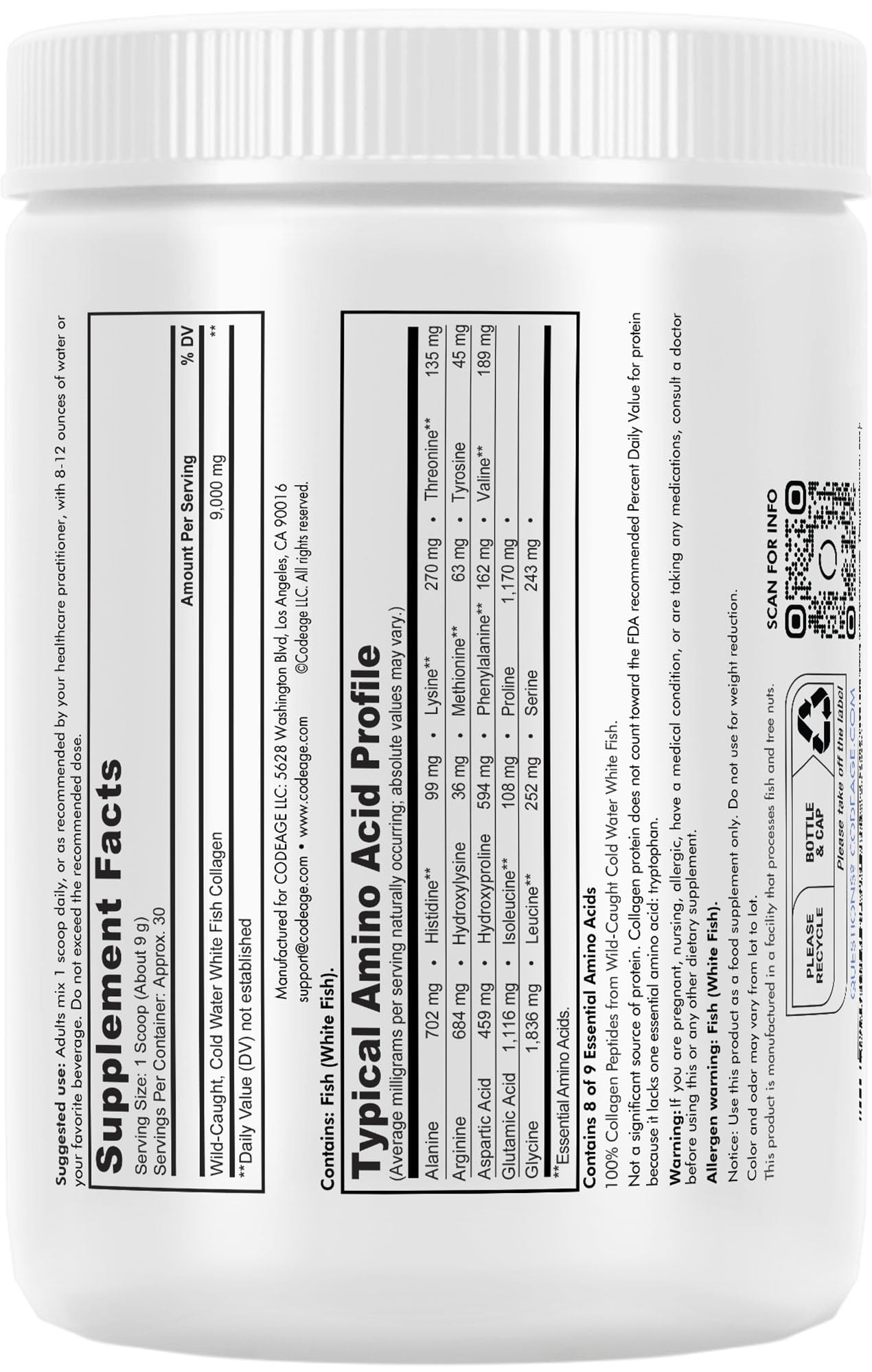Codeage Marine Collagen Powder - Wild-Caught Hydrolyzed Fish Collagen Peptides - Type 1 & 3 Collagen Codeage buy supplements canada