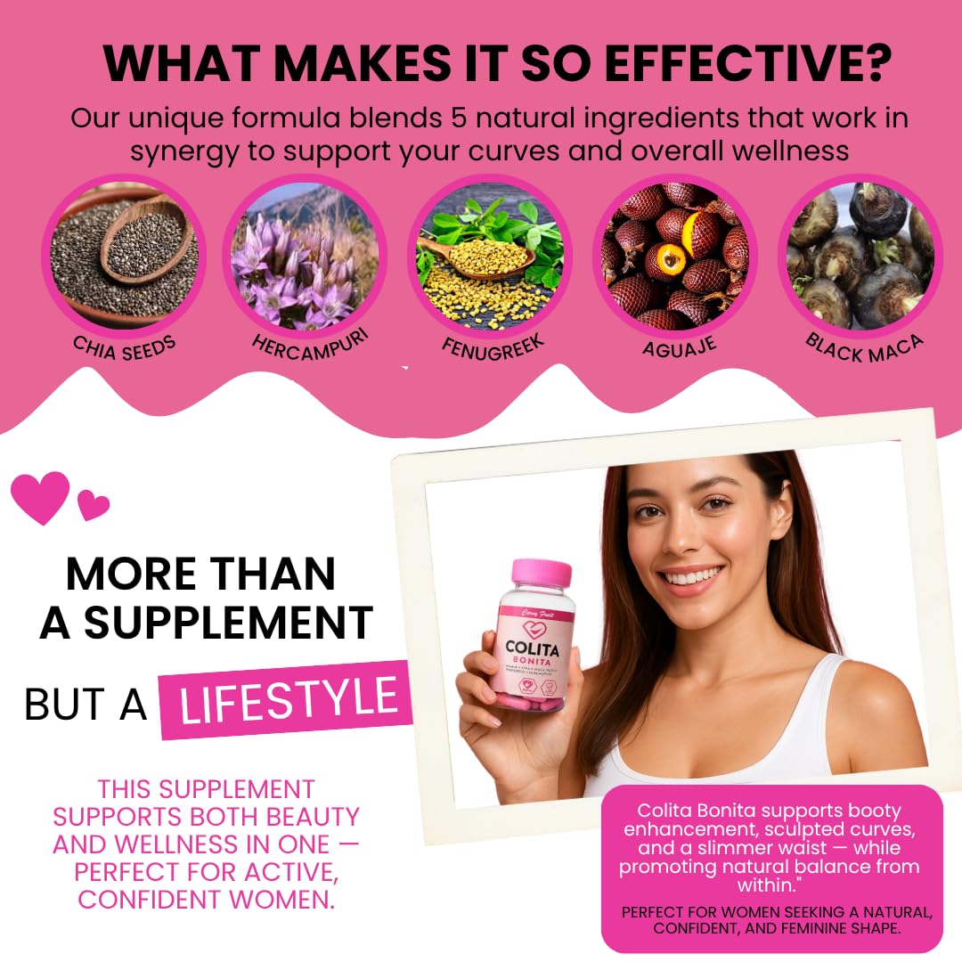 Colita Bonita – Aguaje, Black Maca & Fenugreek Pills – Natural Booty Growth & Hip Shaping Supplement – Supports Curves, Hormonal Balance & Waist Definition – 60 Capsules (30-Day Supply) Curvy Fruit buy supplements canada