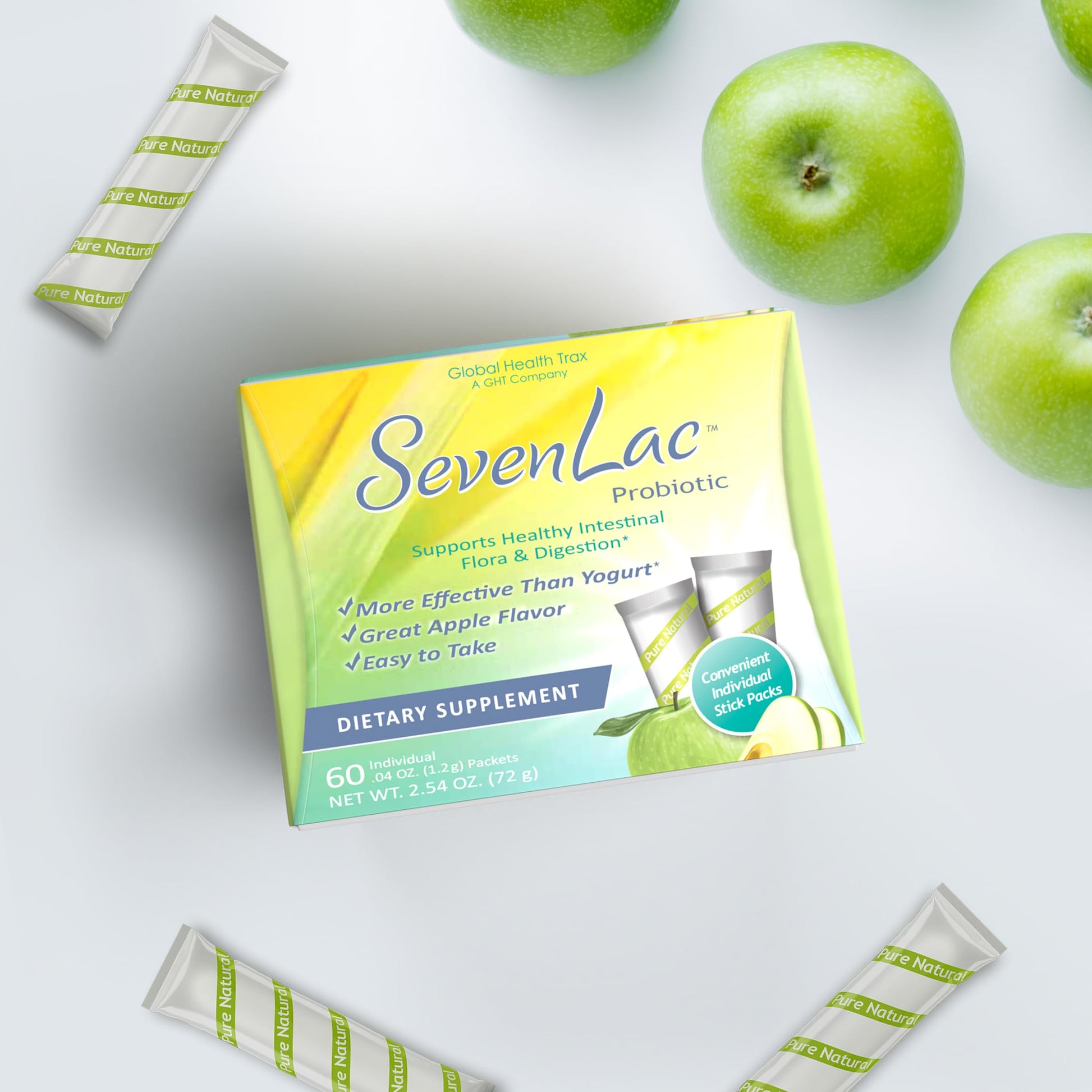 Global Health Trax SevenLac Apple Probiotic Powder Drink Mix, Probiotics for Women, Men, and Kids – Smooth Digestive Support - Relieves Constipation and Gas – 60 Packets, 2.54 Oz, Non-GMO, Gluten-Free ght Global Health Trax buy supplements canada