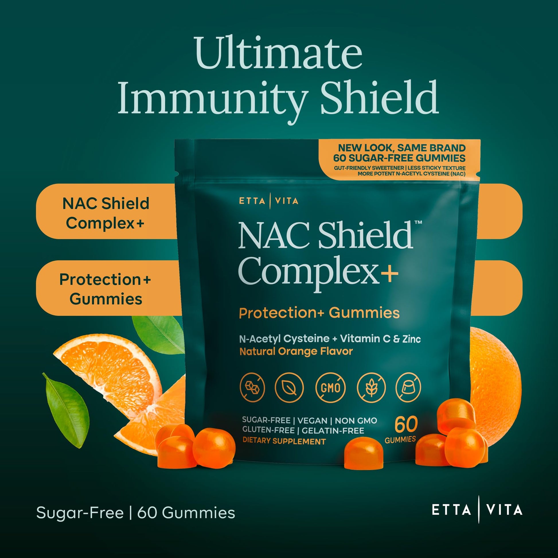 Sugar-Free NAC Gummies (Immune Support Complex) N-Acetyl Cysteine, Vitamin C & Zinc - Supports Respiratory Health, Liver Detox & Cleanse, Kidney Function, NAC Supplement for Kids and Adults - Vegan Etta Vita buy supplements canada