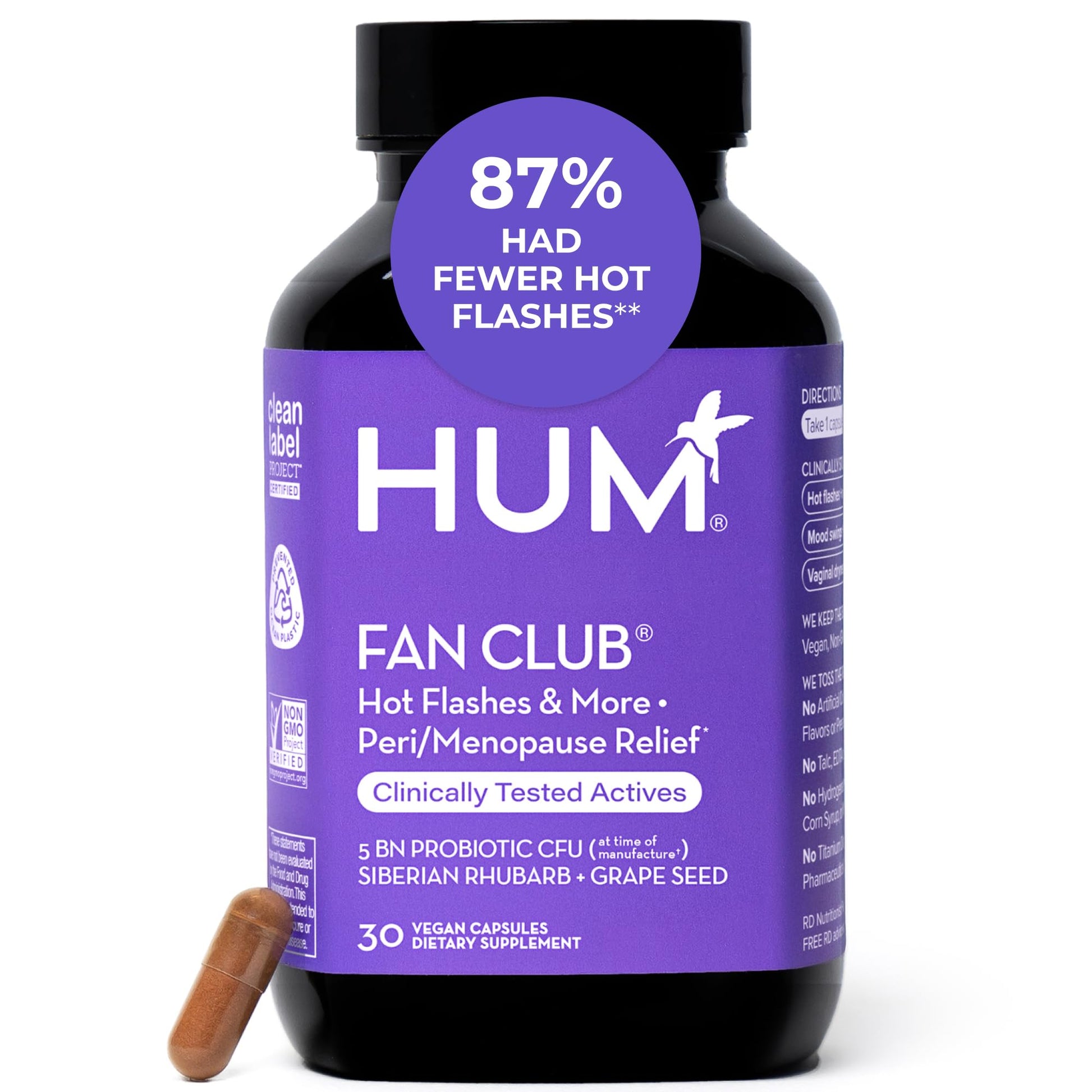 HUM Fan Club Menopause Probiotic Supplement, Estrogen Free Menopause Supplements for Women, Non Hormonal, Supports Energy & Hot Flashes, Grape Seed Extract & Siberian Rhubarb, 30 Vegan Capsules HUM buy supplements canada