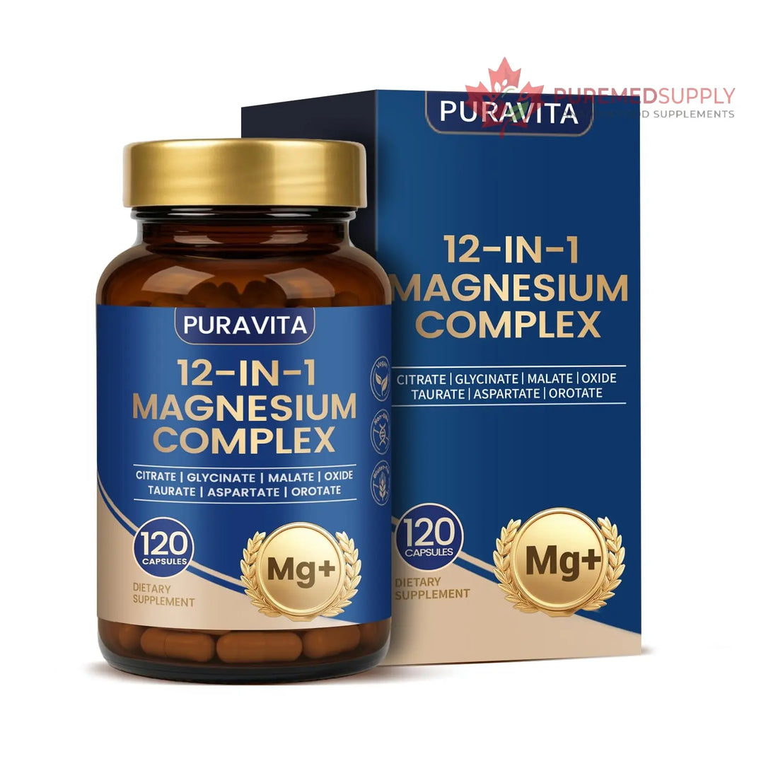 Puravita Magnesium Complex - Puravita 12 in 1 Magnesium Supplement with Glycinate, Citrate, Malate, Oxide, Taurat & More for Muscle, Nerve & Sleep Support, 120 Count PURAVITA buy supplements canada