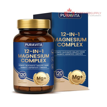 Puravita Magnesium Complex - Puravita 12 in 1 Magnesium Supplement with Glycinate, Citrate, Malate, Oxide, Taurat & More for Muscle, Nerve & Sleep Support, 120 Count PURAVITA buy supplements canada