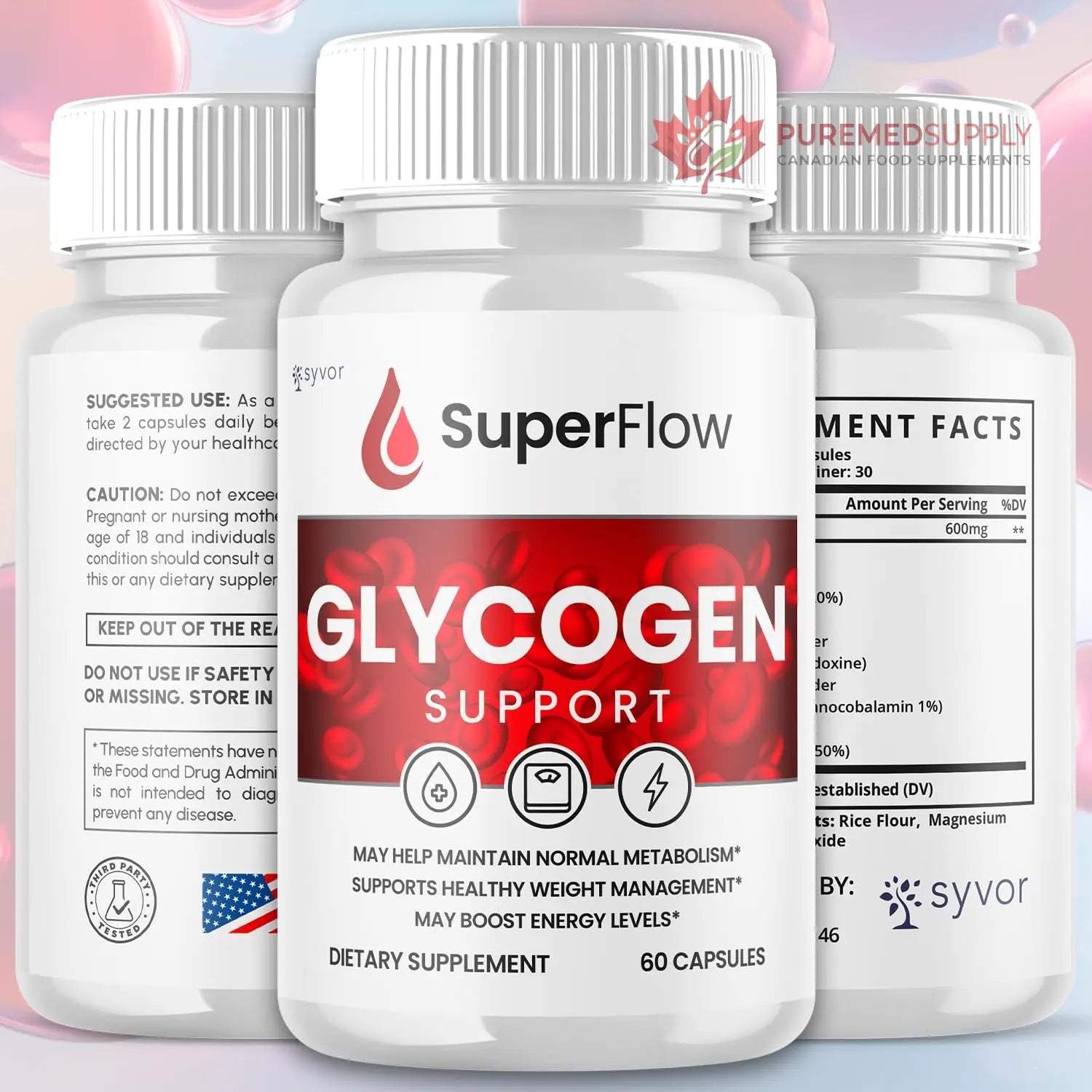 Super Flow Glycogen Support, Official SuperFlow Advanced Formula Glyco Optimizer Capsules, All Natural Super Flow Glycogen Pills, Daily Wellness Supplement to Support Healthy Balance (60 Capsules) Syvor buy supplements canada