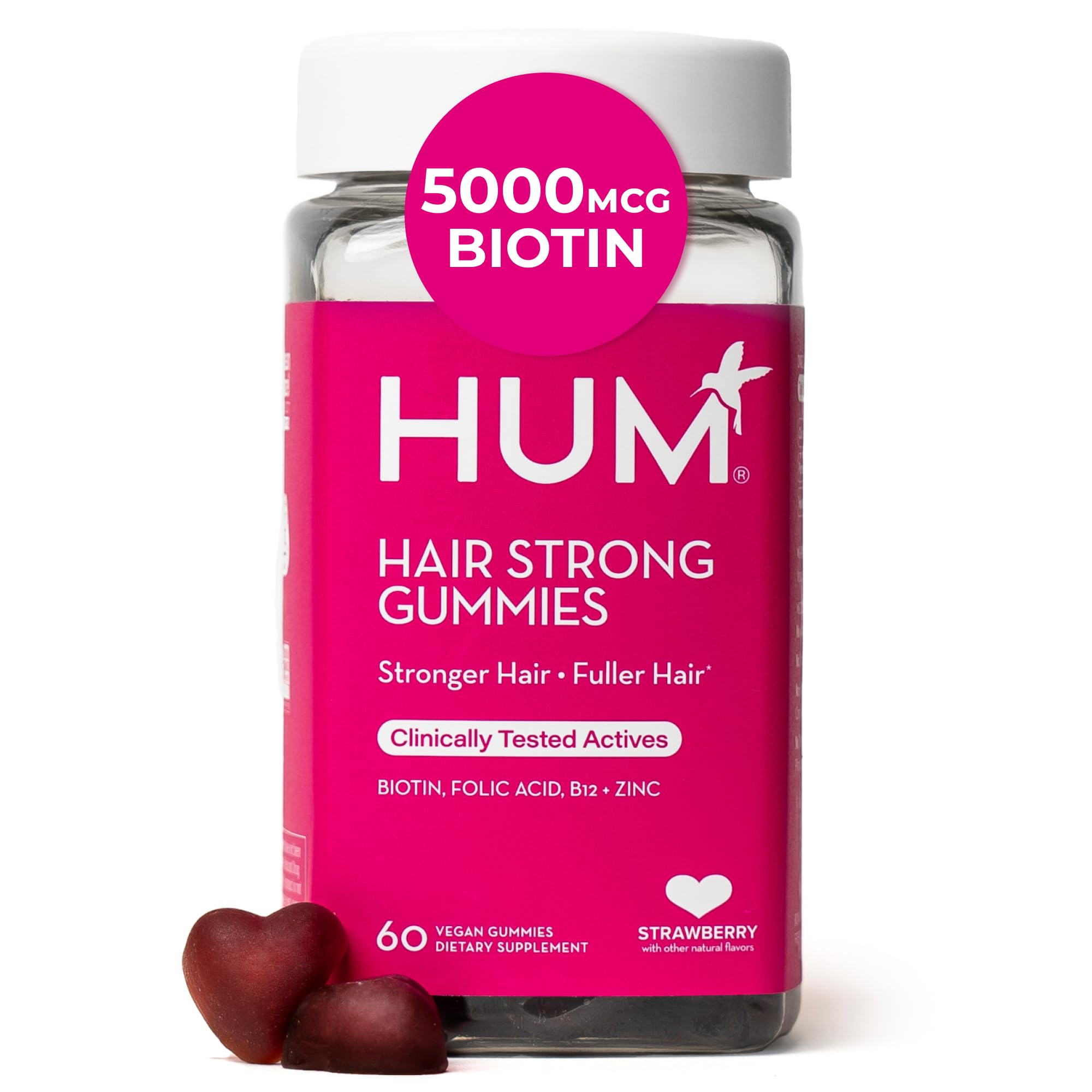 HUM Hair Strong Daily Hair Growth Gummies with Biotin, Zinc, Vitamin B12 to Support Growth, Folic Acid & Vitamin B12 Gummy Vitamins for Healthy Hair Support for Women and Men, 60 Gummies HUM buy supplements canada