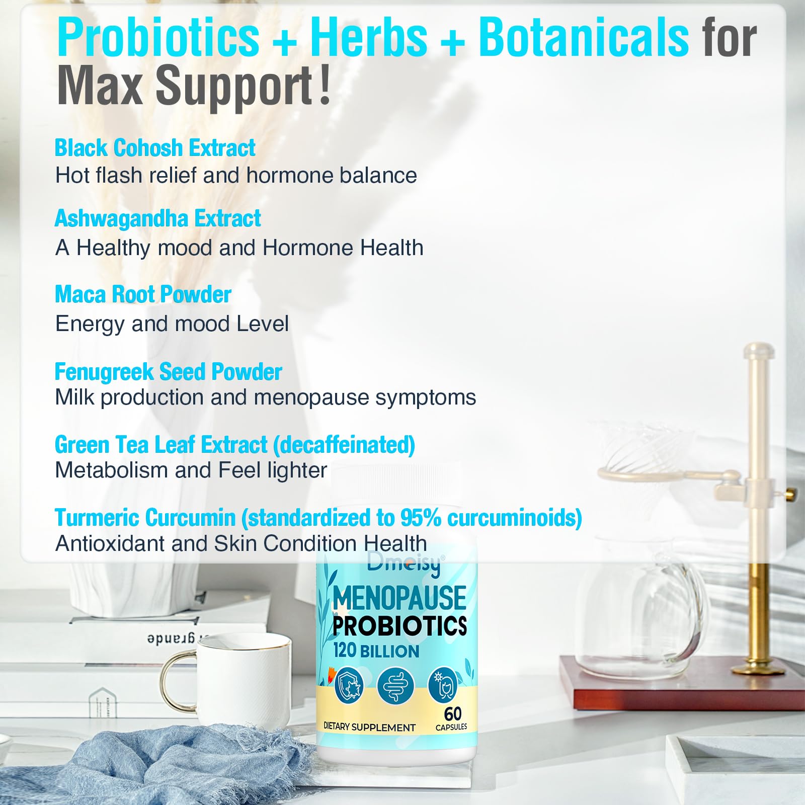 Menopause Supplements for Women, 120 Billion CFU Probiotic, 13-in-1 Herbs Probiotics Complex, for Menopause Relief, Hormone Balance, Hot Flashes, Night Sweats, Mood Swings, Gut & Immunity - 60 Capsule Dmeisy buy supplements canada