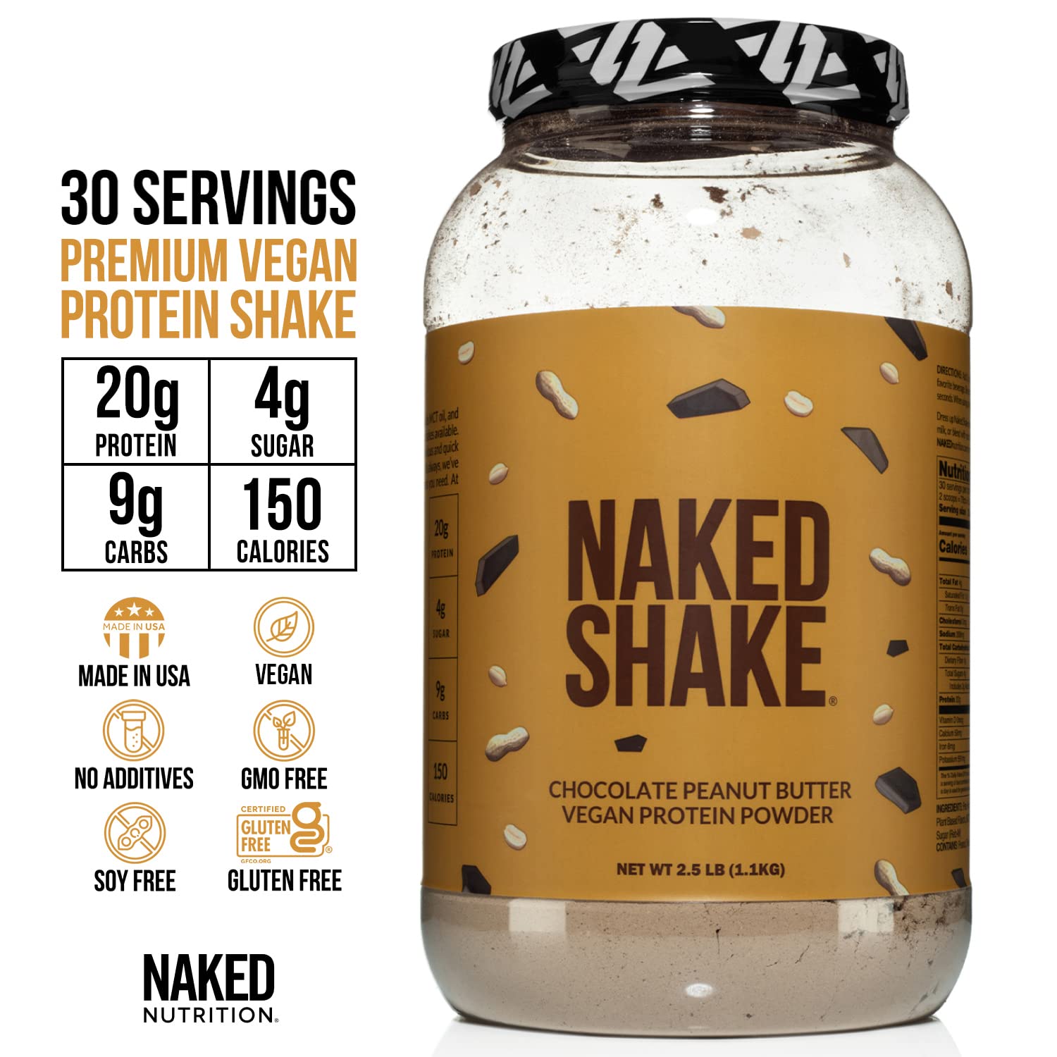 Naked Shake - Chocolate Peanut Butter Protein Powder - Vegan Protein Powder from US NAKED buy supplements canada