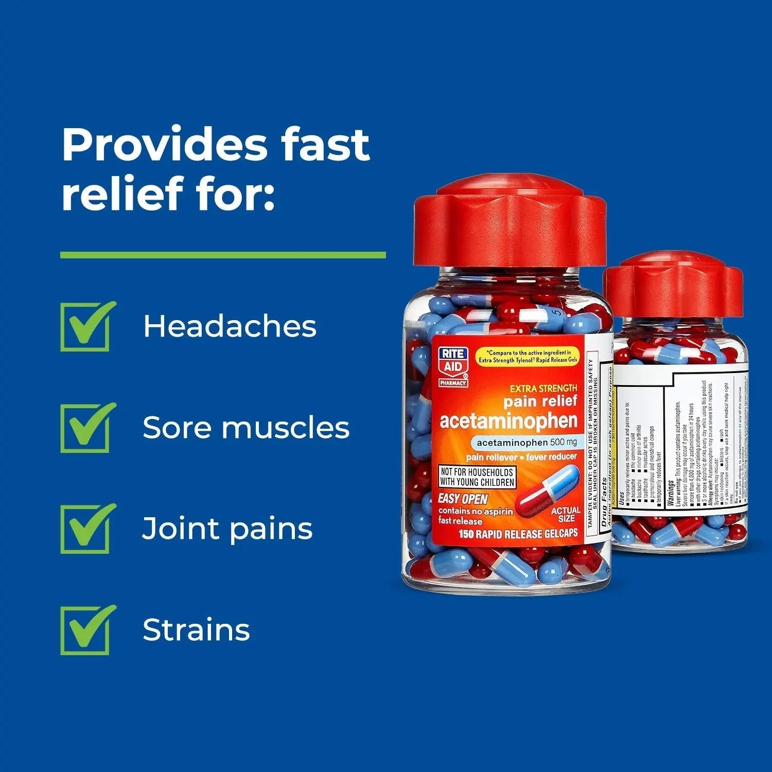 Rite Aid Extra Strength 500mg Acetaminophen Rapid Release Gelcaps - 150 Count | Joint, Muscle, Arthritis, Back Pain Relief Rite Aid buy supplements canada