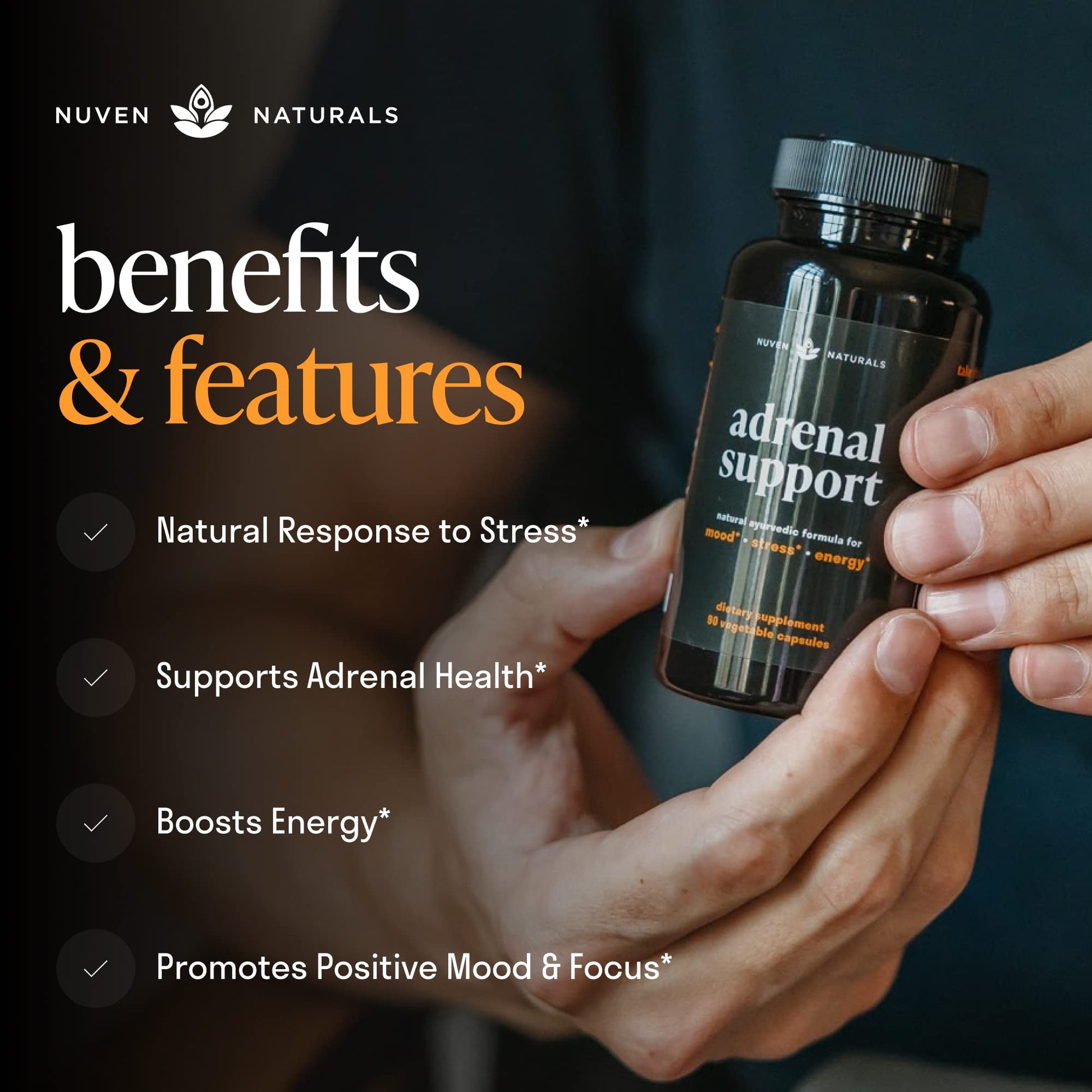 Nuven Naturals Adrenal Support - Cortisol Manager & Adrenal Support Supplements with Ashwagandha Extract, Rhodiola Rosea, Holy Basil to Help Stress, Fatigue & Energy | Adaptogens | 90 Capsules Nuven Naturals buy supplements canada