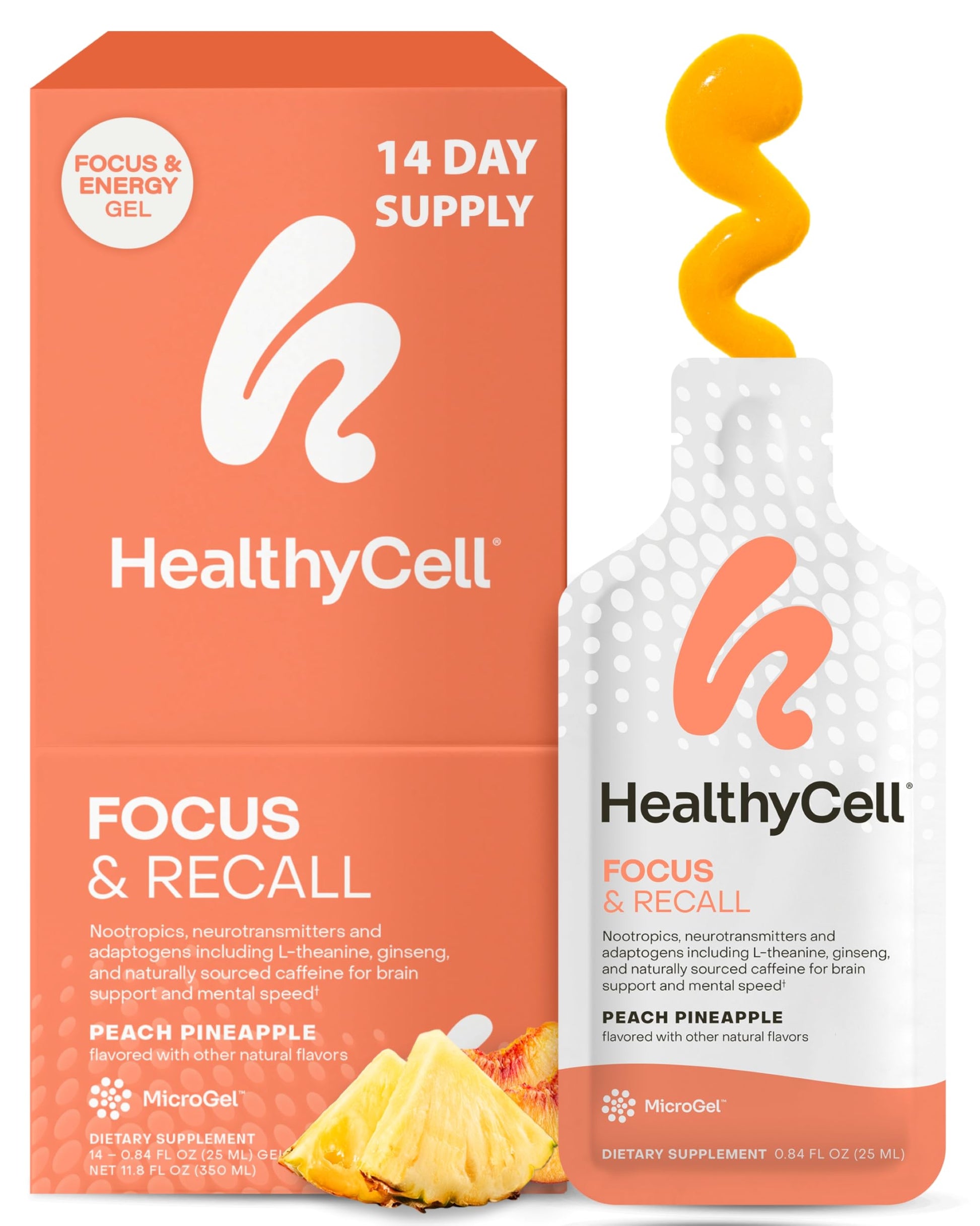 Healthycell Focus & Recall, Daily Liquid Brain Supplement for Focus & Memory - Nootropics Supplement for Concentration & Alertness with L-Theanine, Omega-3 & Taurine - 14 Gel Packs Healthycell buy supplements canada