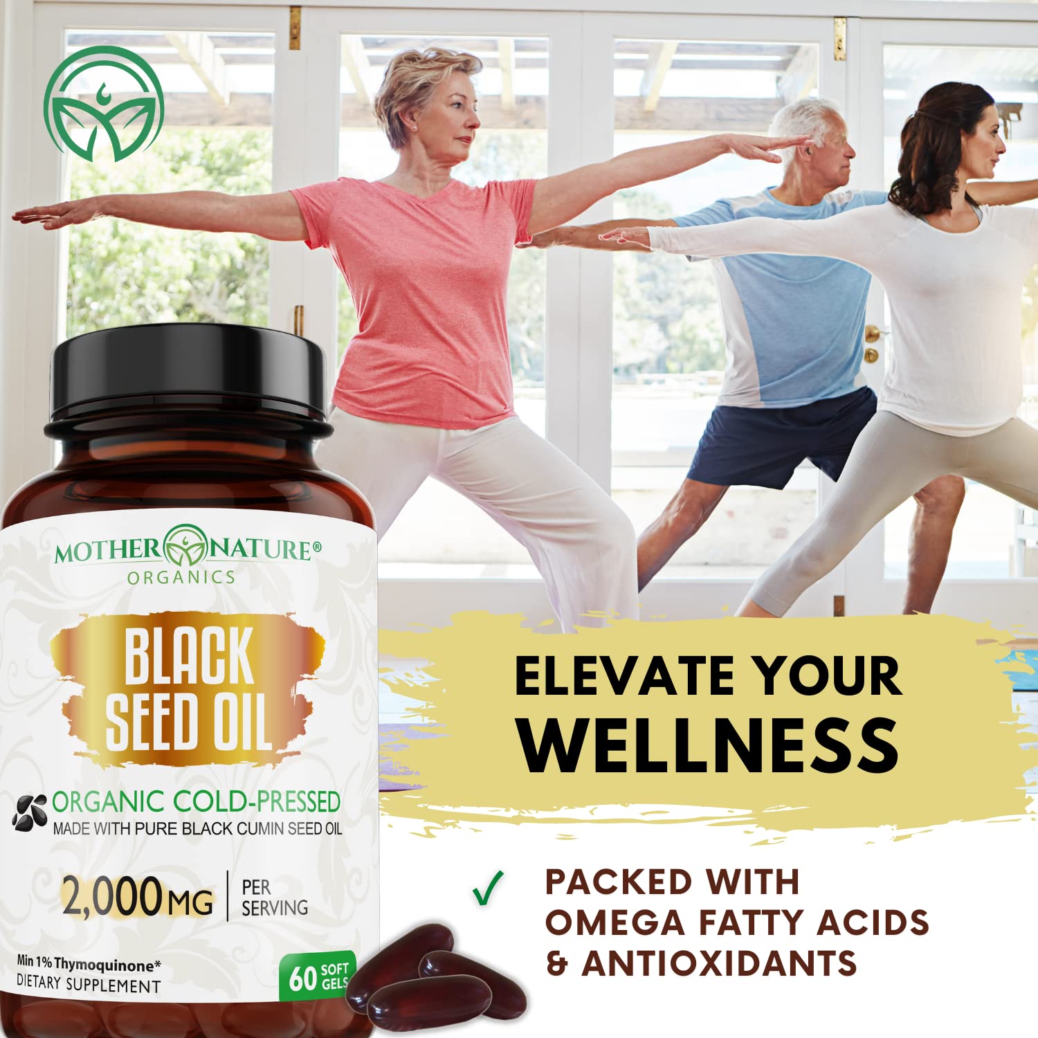 Organic Black Seed Oil 2000mg - 60 Softgel Capsules (Non-GMO) Premium Cold-Pressed Mother Nature Organics Superfoods for Organic Living buy supplements canada