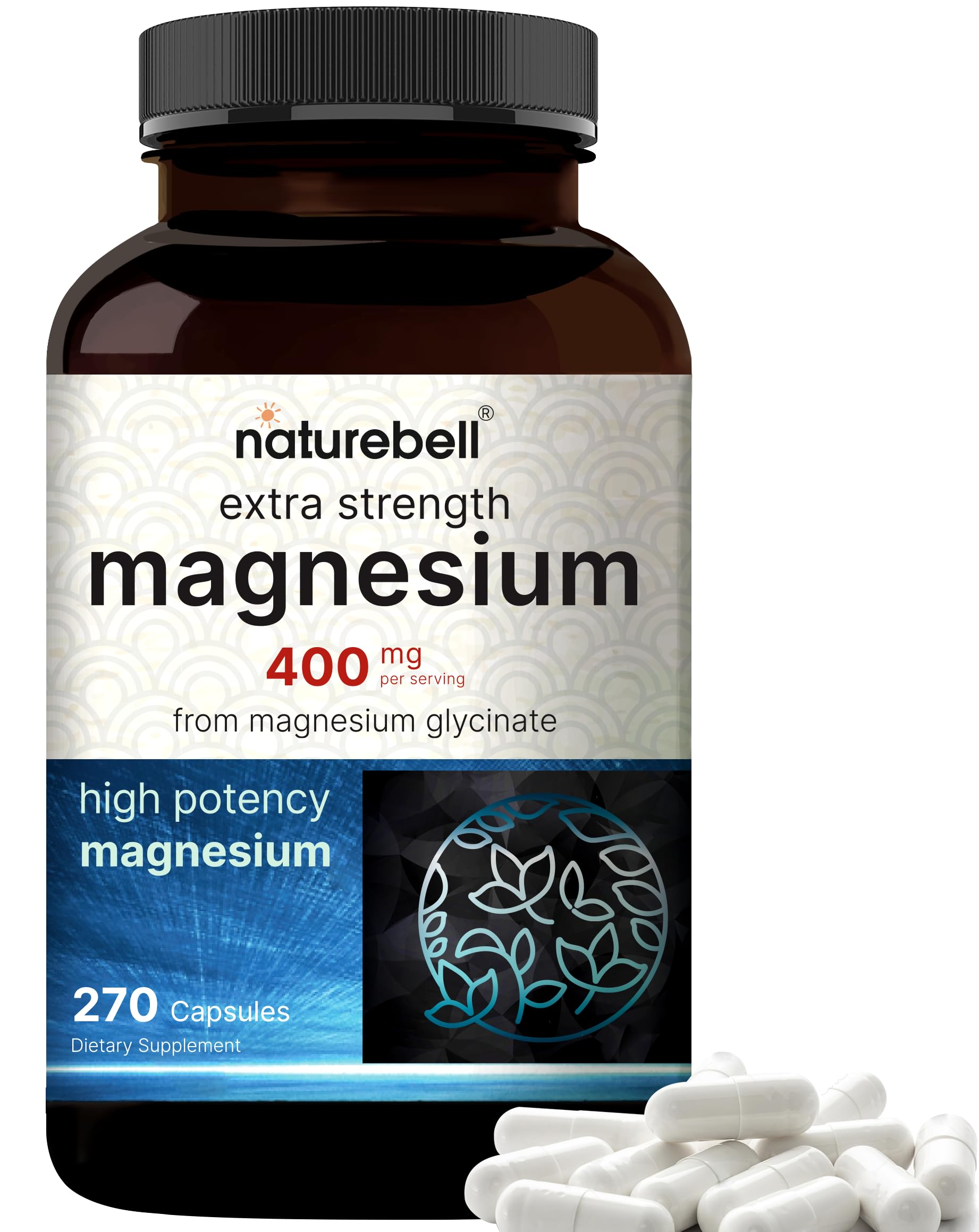 NatureBell Magnesium Glycinate 400mg Elemental, 270 Capsules | 100% Chelated for High Absorption | Supports Muscle, Bone & Heart Health | Non-GMO, Gluten-Free, Vegan NatureBell buy supplements canada