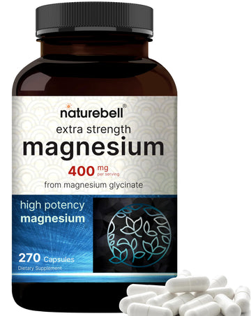 NatureBell Magnesium Glycinate 400mg Elemental, 270 Capsules | 100% Chelated for High Absorption | Supports Muscle, Bone & Heart Health | Non-GMO, Gluten-Free, Vegan NatureBell buy supplements canada