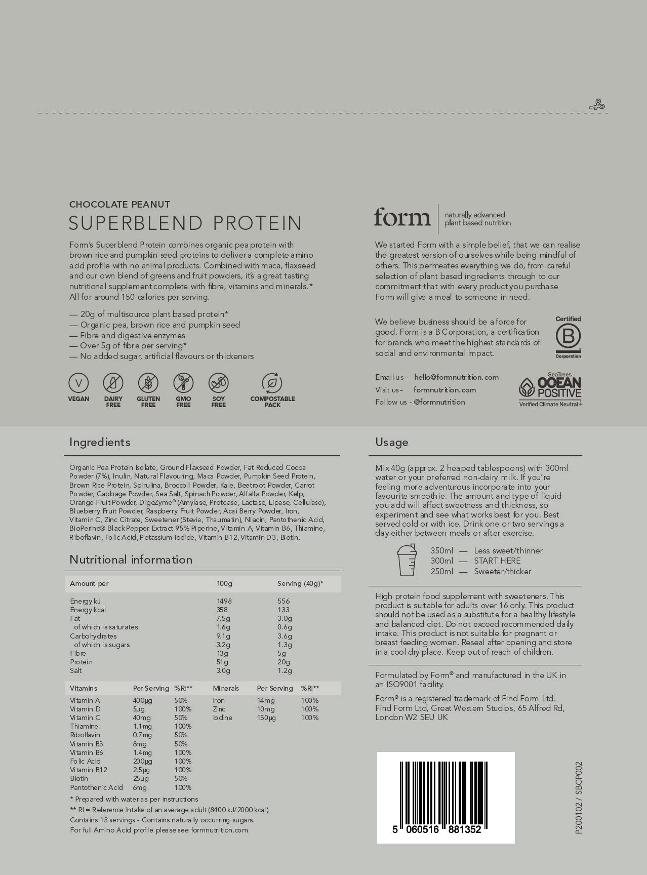 Form Superblend Protein - Vegan Protein Powder with Superfoods, Vitamins and Minerals Form buy supplements canada