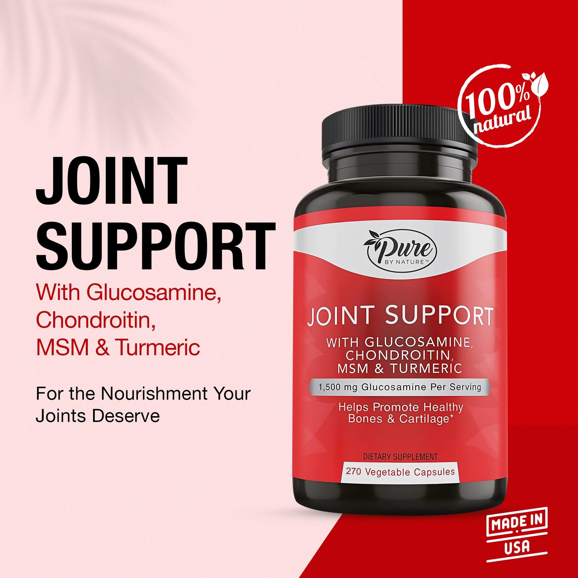 Pure By Nature Joint Support, Glucosamine with Chondroitin Turmeric MSM Boswellia Supplement, 270 Capsules Pure By Nature buy supplements canada