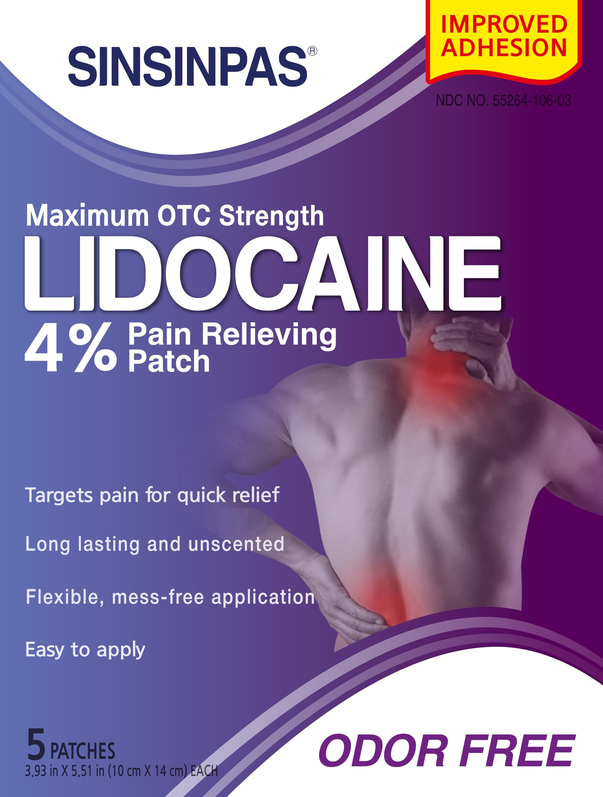 SINSINPAS Lidocaine 4% Pain Relieving Patch (1 Pack (5 Patches Total)) SINSINPAS buy supplements canada