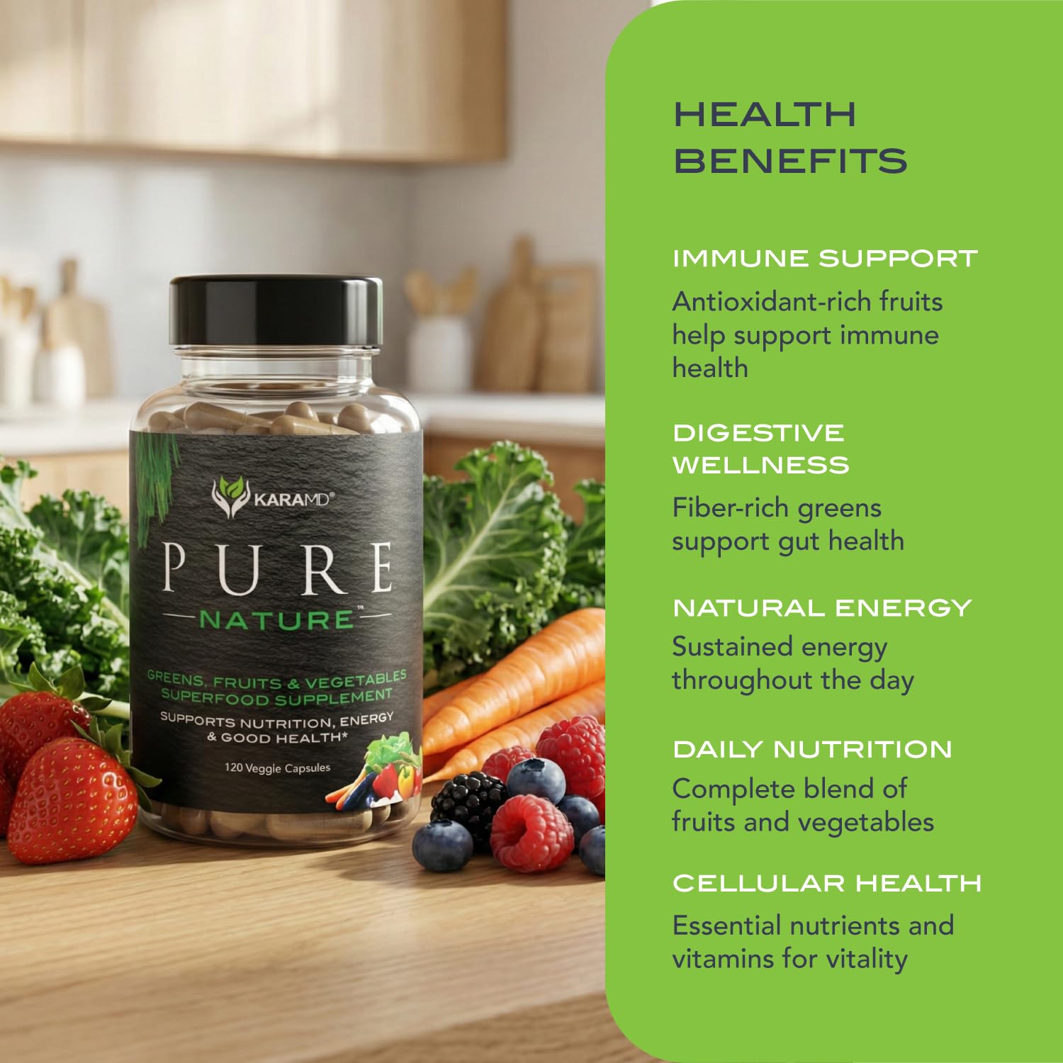 KaraMD Pure Nature | Greens, Fruit and Veggies Supplement | Vitamins, Fiber & Antioxidants | 20 Fruits and Vegetables Supplements for Energy & Digestion | Gluten Free & Vegan Friendly (30 Servings) KaraMD buy supplements canada