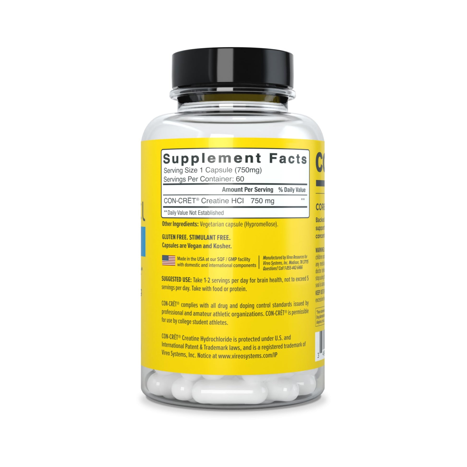 CON-CRET Creatine HCl for Brain Health Capsules – Clinically Tested Support for Memory, Focus, Concentration, Problem-Solving, Clarity, and Mood.* | Made in USA (60 Day Supply) CON-CRET buy supplements canada