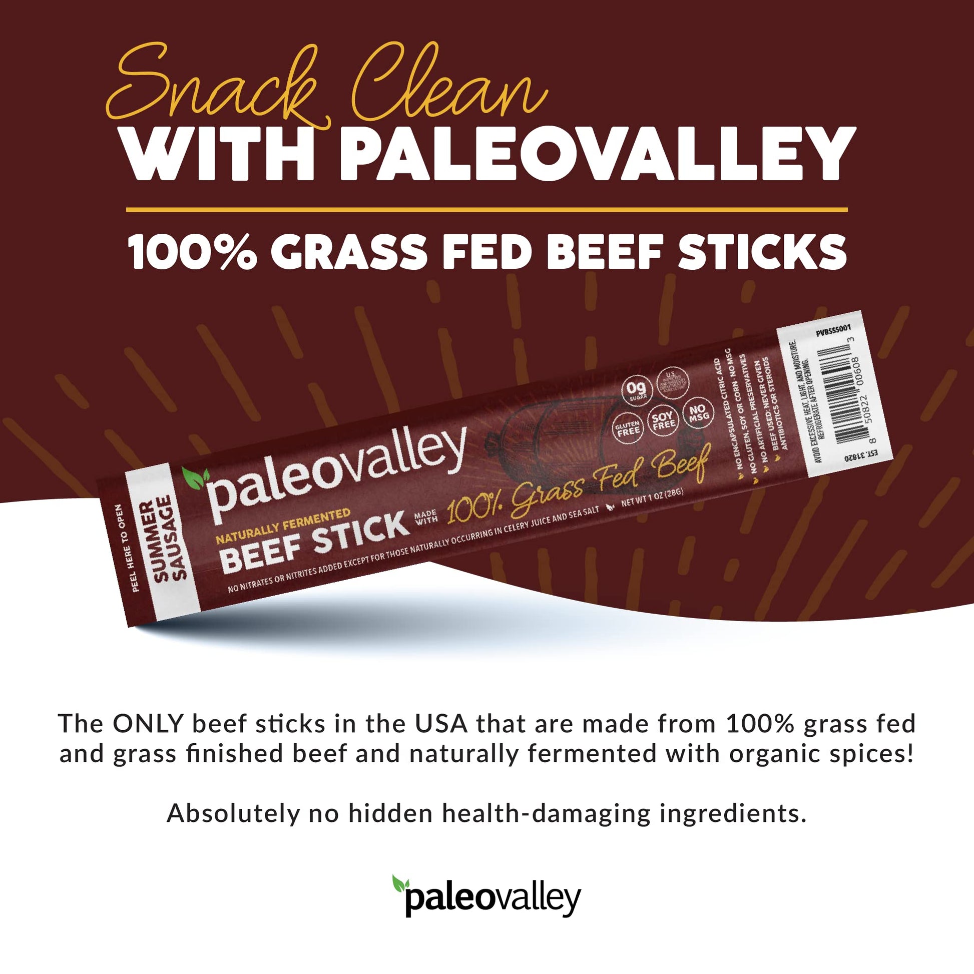 Paleovalley 100% Grass Fed Summer Sausage Beef Sticks - Delicious Gluten Free Beef Snack - High Protein Keto Friendly Paleovalley buy supplements canada