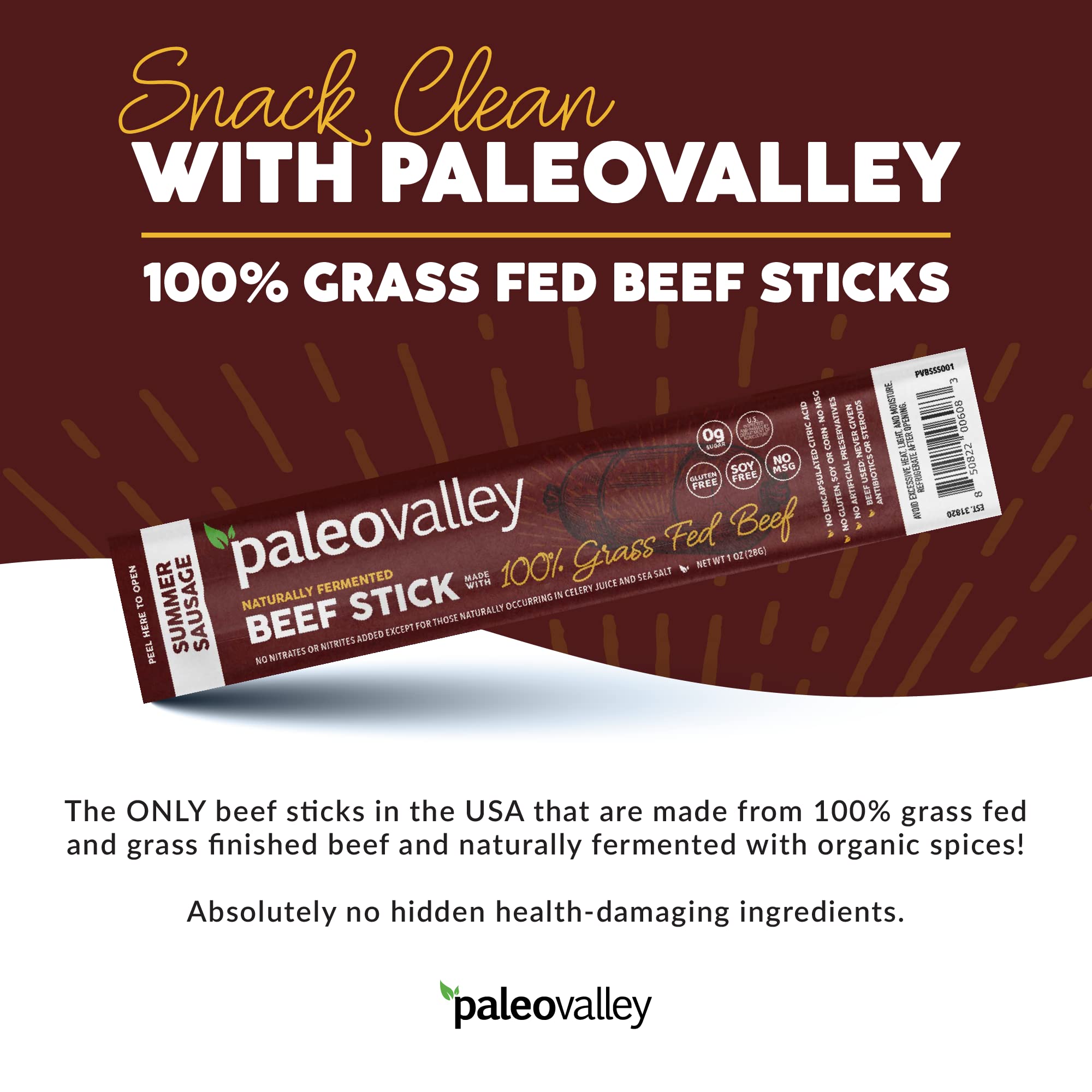Paleovalley 100% Grass Fed Summer Sausage Beef Sticks - Delicious Gluten Free Beef Snack - High Protein Keto Friendly Paleovalley buy supplements canada