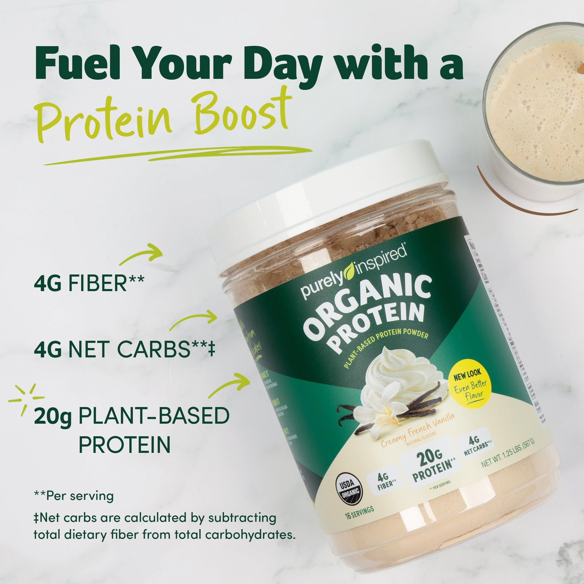 Purely Inspired Plant-Based Protein Powder for Men & Women, Creamy French Vanilla (16 Servings) - Vegan & Organic - 20g of Pea Protein Powder for Smoothies & Shakes - Dairy-Free, & Gluten-Free Purely Inspired buy supplements canada