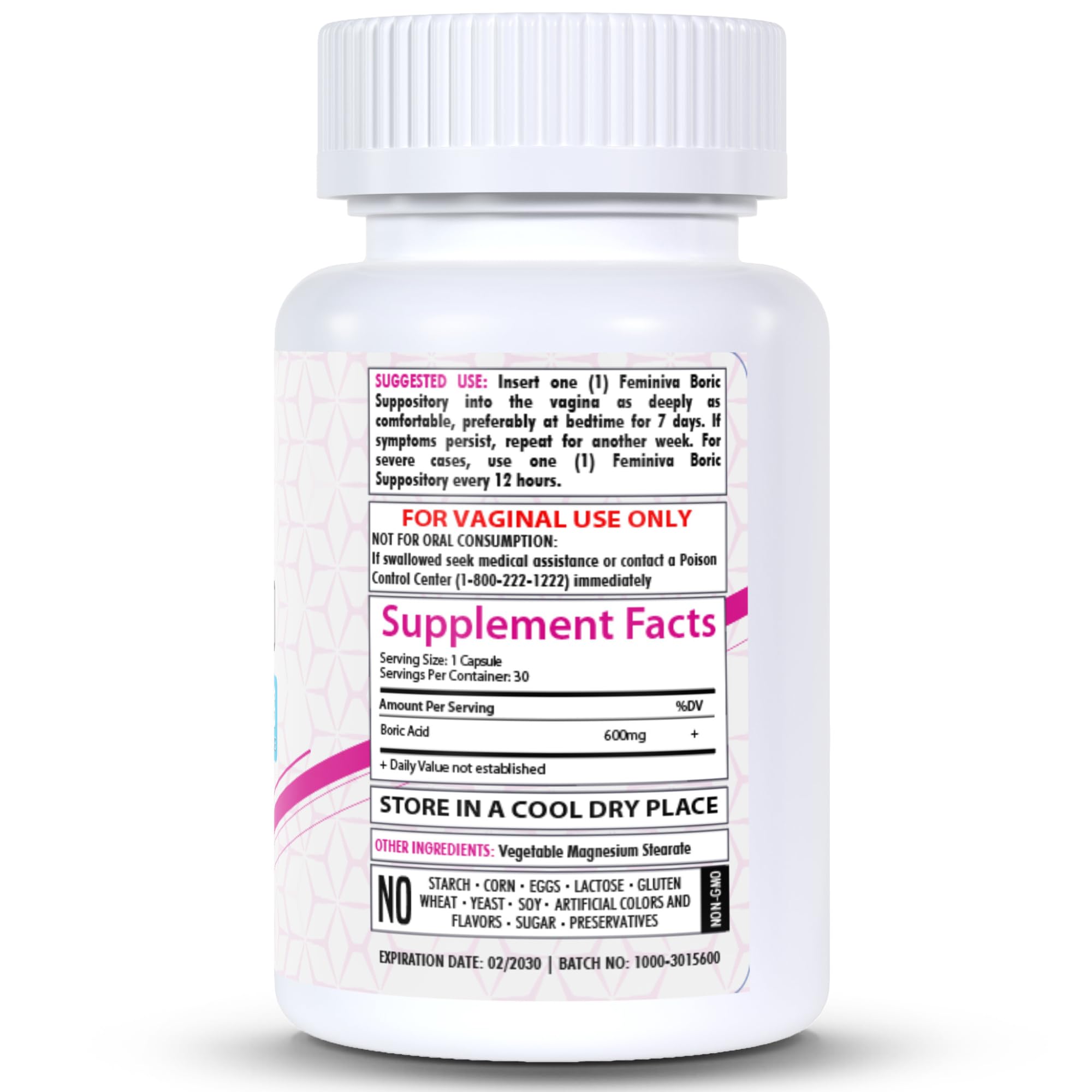 HealthFare Feminiva Boric Acid Vaginal Suppositories - 30 Count, 600mg, Intimate Health Support - 100% Healthfare buy supplements canada
